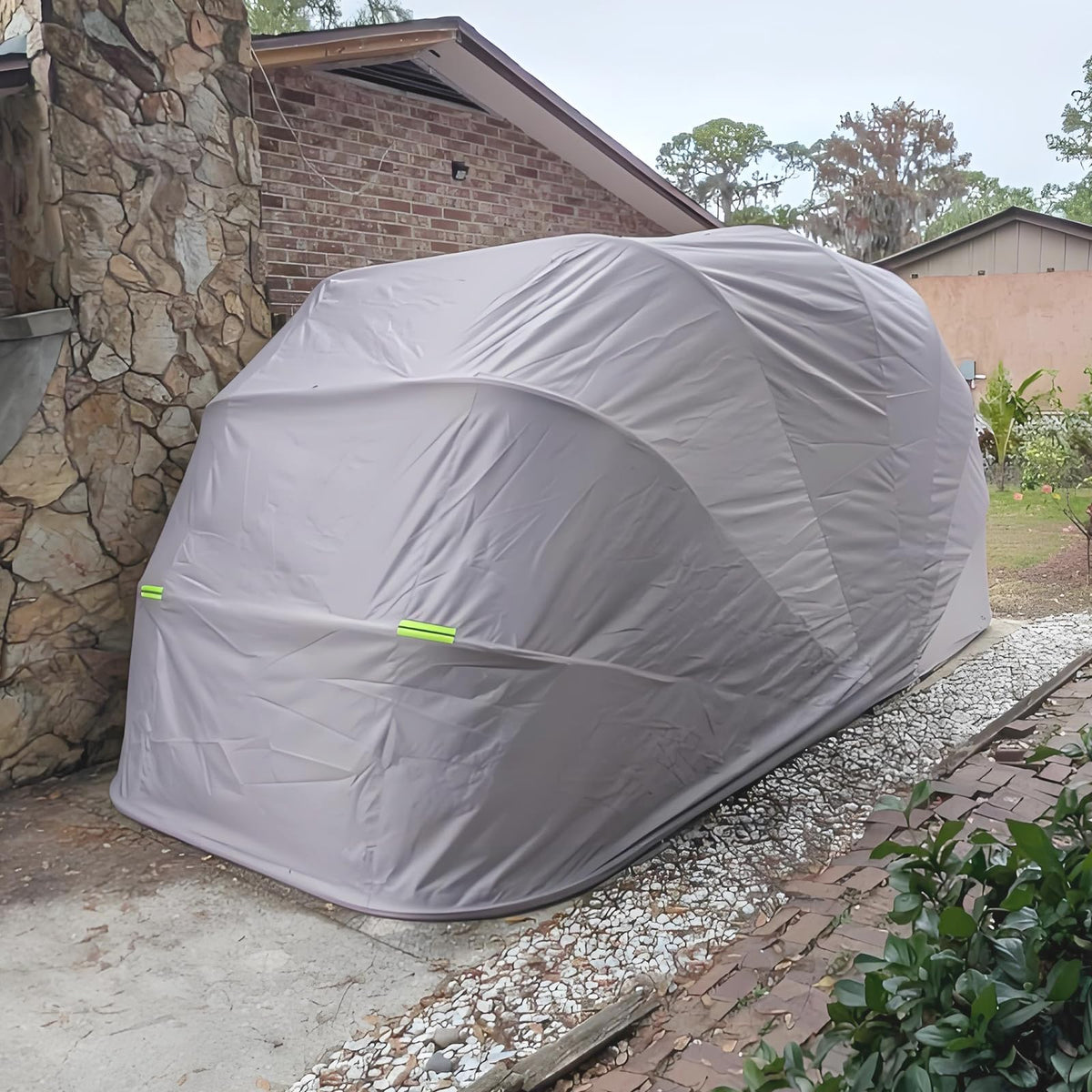 Retractable Foldable Carport, 19.35 x 8.8 ft Stainless Steel Portable Car Garage, All-Weather Collapsible Car Shelter with Ground Lock, Heavy Duty Car Canopy Tent for SUV, Grey (5.9M, Stainless Steel)