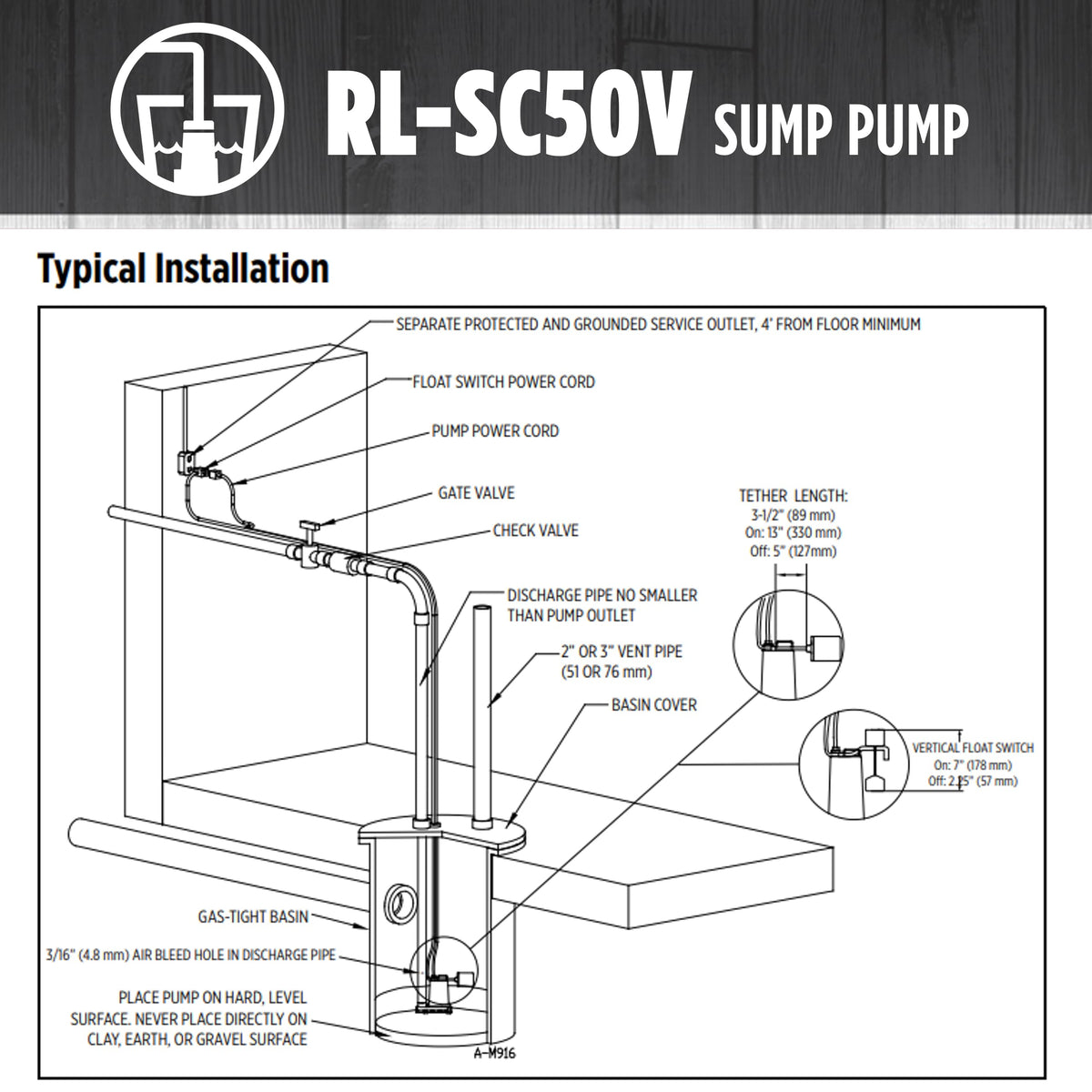 Red Lion RL-SC50V Submersible Water Pump, Heavy Duty Automatic Sump Pump with Vertical Float Switch, 1/2 HP, 4300 GPH, Cast Iron