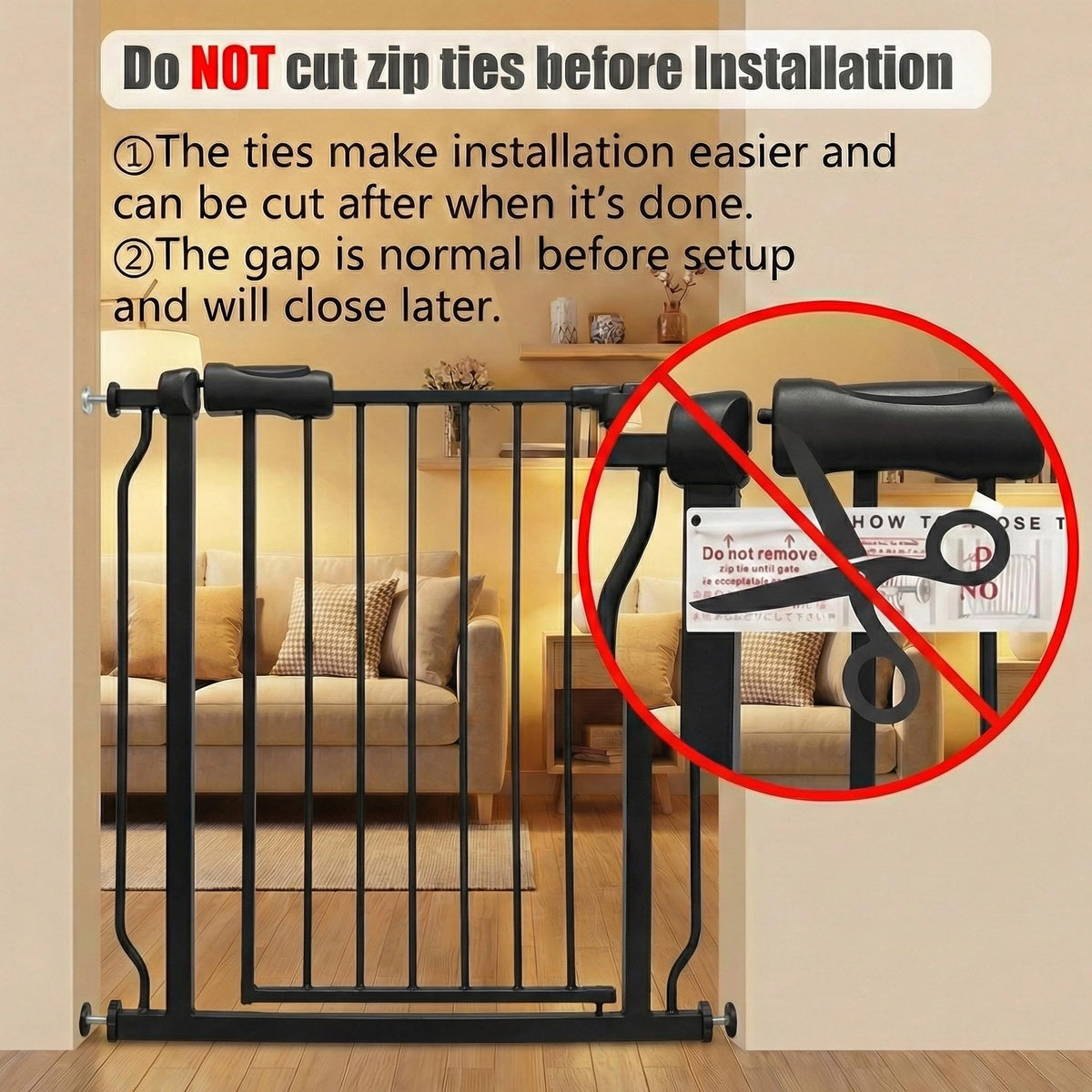 Heavy Duty Baby & Pet Safety Gate - Extra Wide 76.4-81.1 Inch, Black Metal, Pressure Mounted, Walk-Through