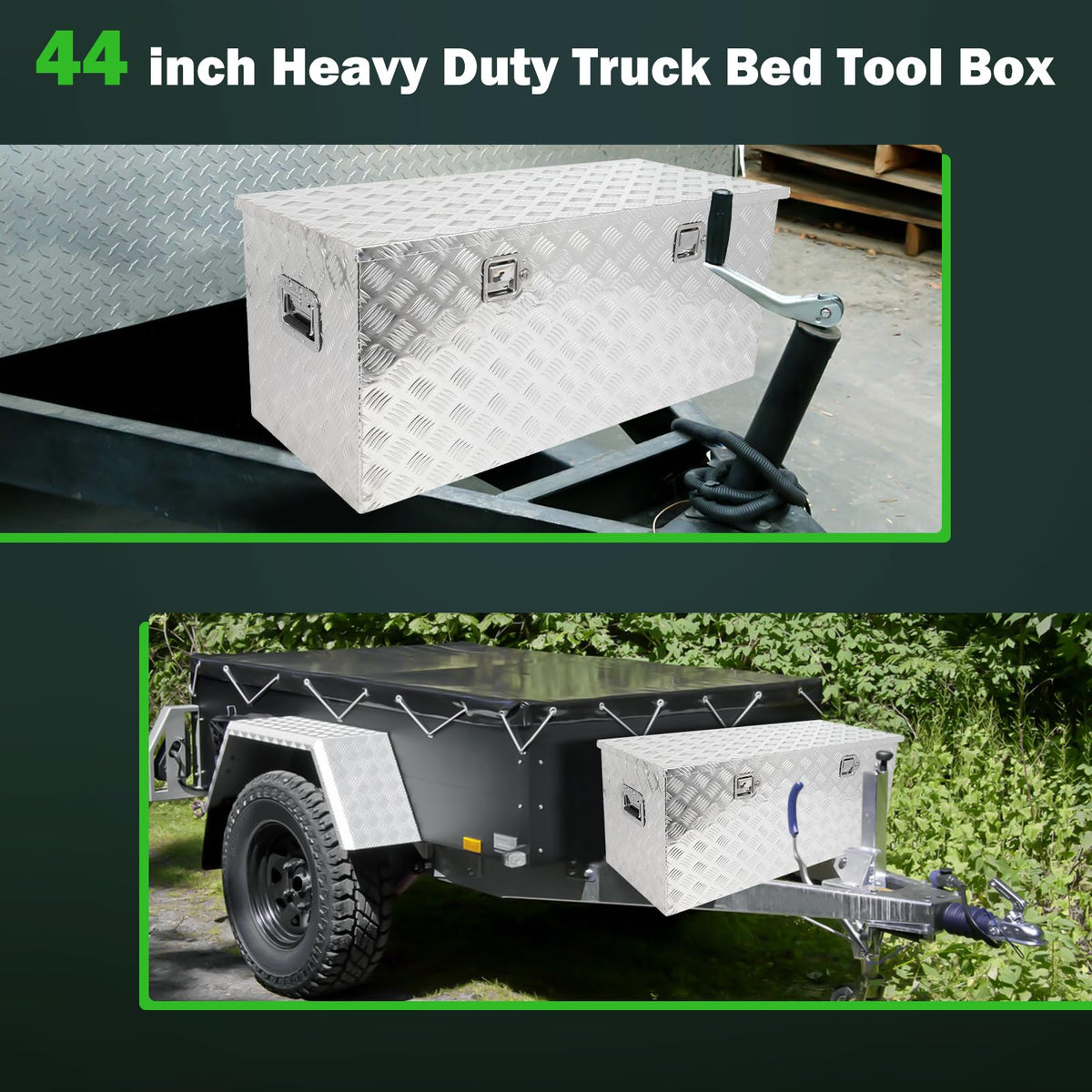SCITOO 44 Inch Aluminum Diamond Plate Heavy Duty Truck Bed Tool Box,Crossover Storage for Most Full Size Pickups,Lockable Weatherproof Chest,Fits 44" Truck Beds,Easy Access to Load and Unload