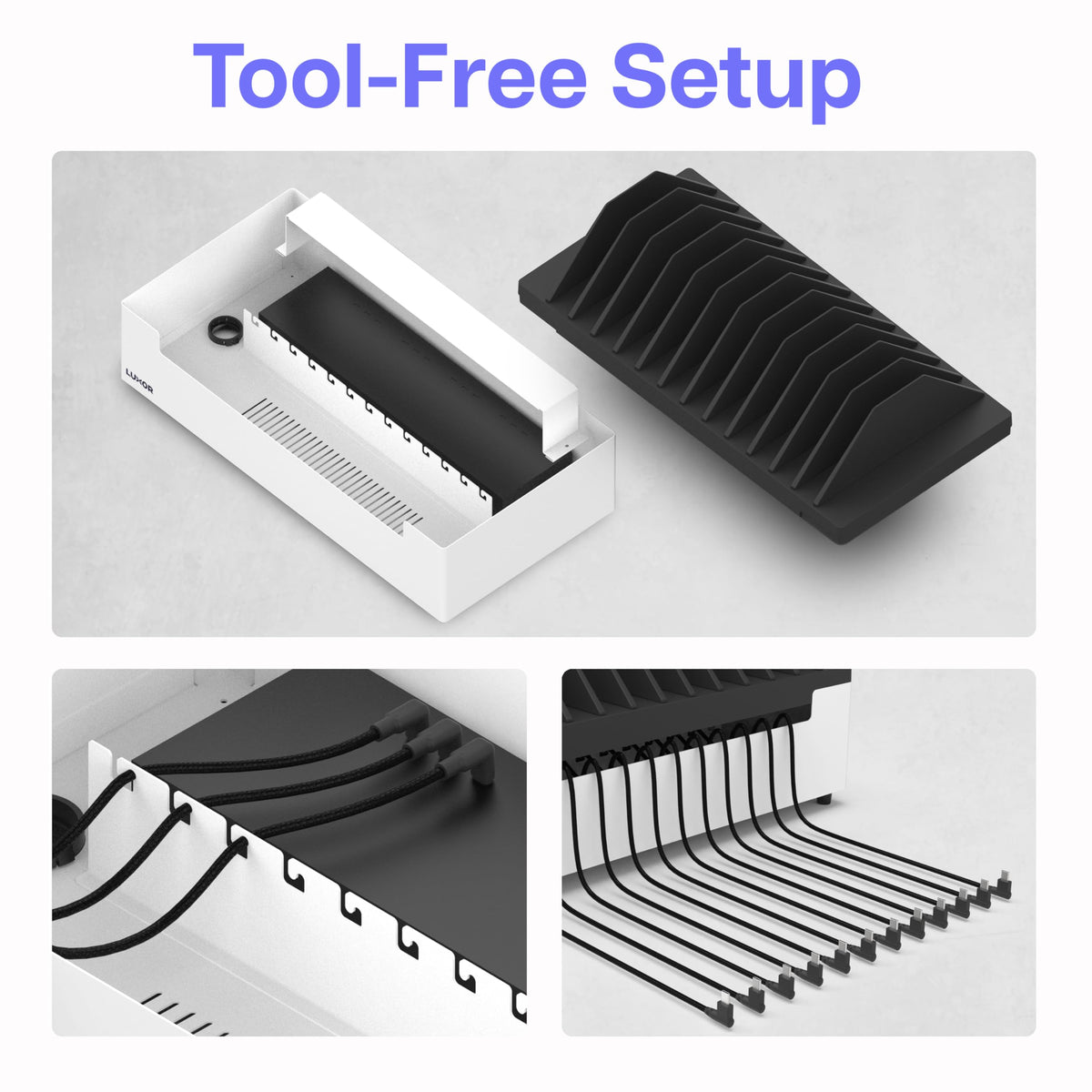 Line Leader 12-Device Open Charging Station | Compact Desktop Charger for Laptops, Tablets, & Chromebooks | Space-Saving Design with Adjustable Dividers & UL Safety-Certified Power Strip
