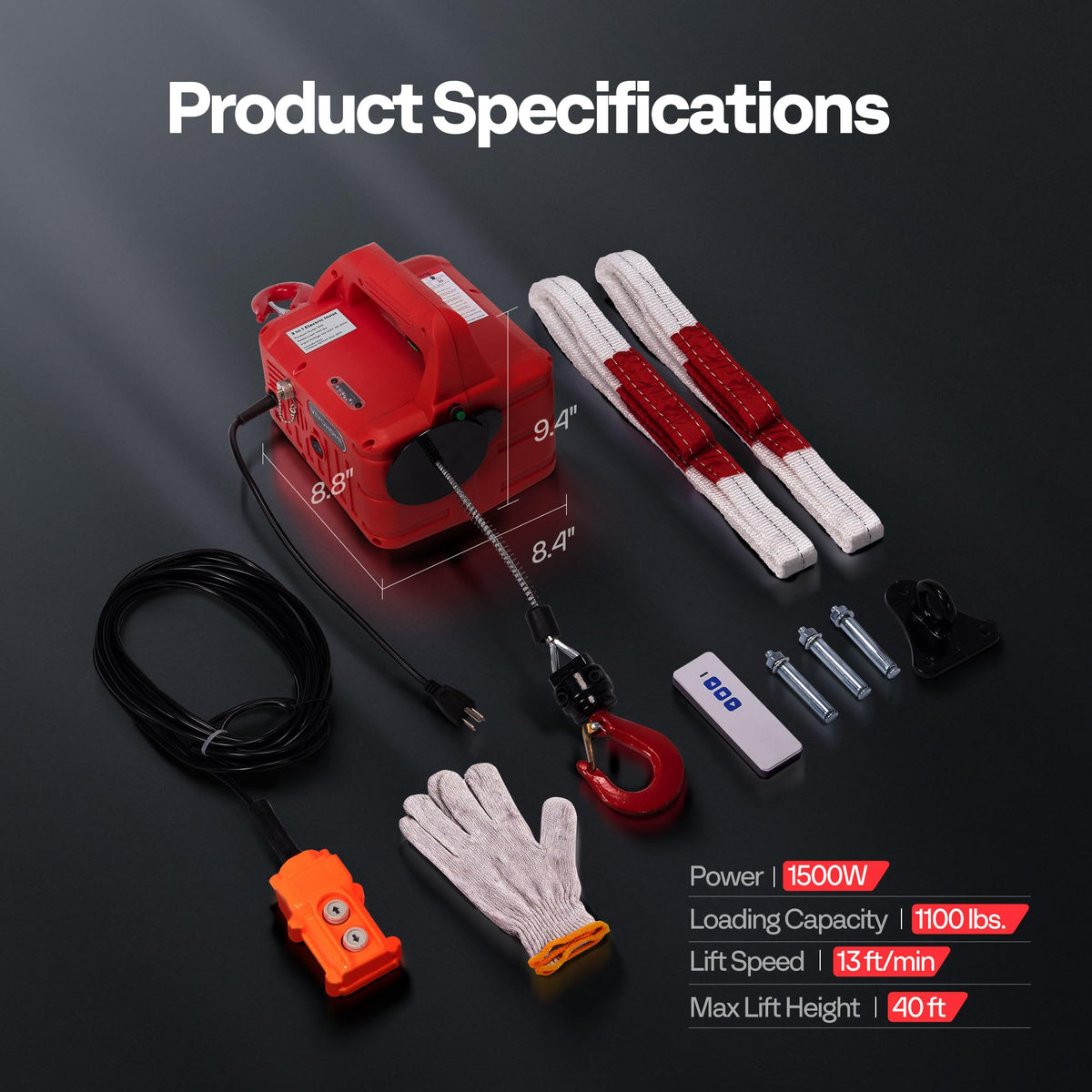 VIVOHOME 3-in-1 Electric Hoist Winch 1100lbs, 110V Portable Power Winch Crane with Wire and Wireless Remote Control, 40ft Lifting Height for Towing, Overload Protection for Garage, Factory, Warehouse