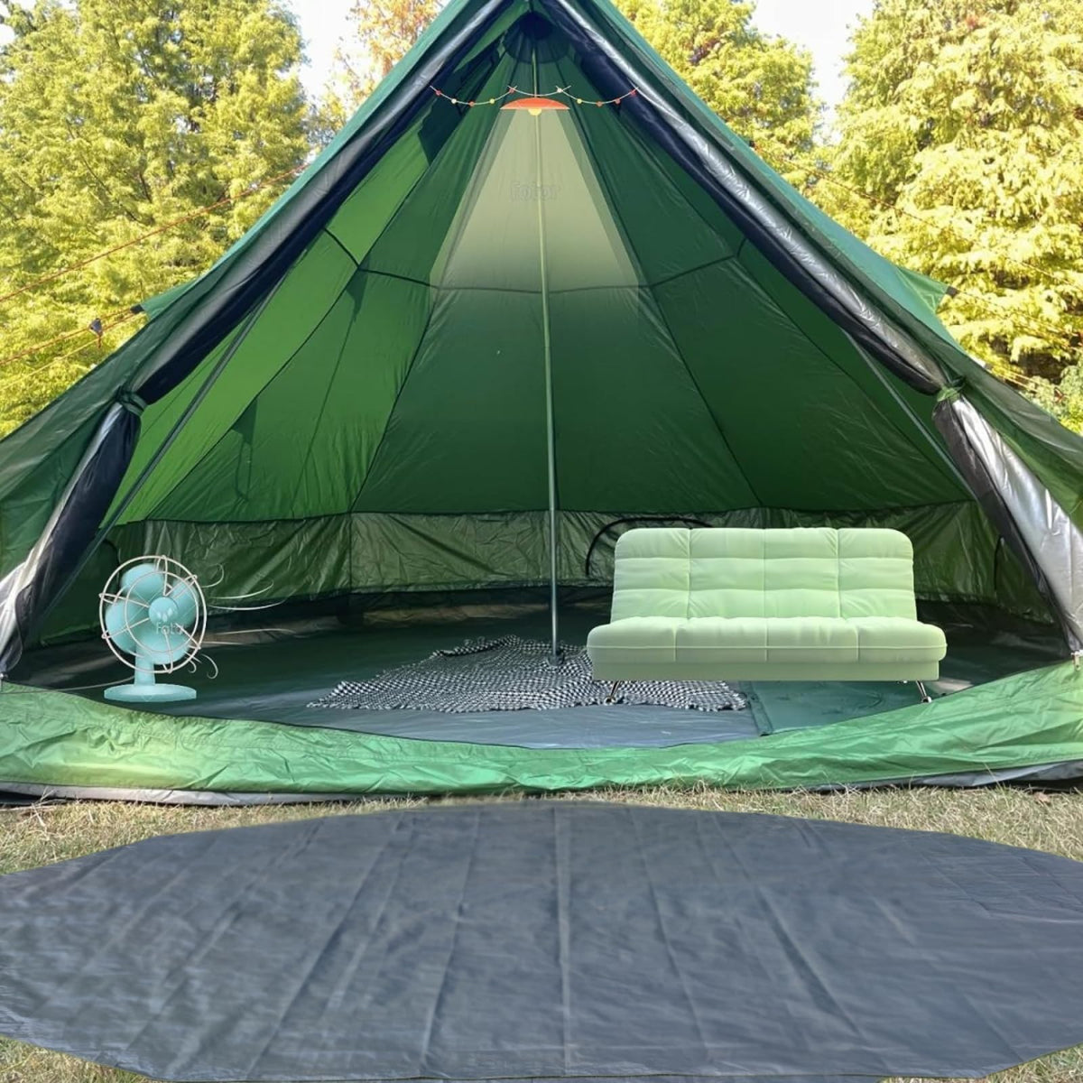 DANCHEL OUTDOOR B1 Portable Yurt with Footprint, Waterproof 4-6 Persom Family Camping Bell Tent 300D Oxford Nylon UPF50+ Sun Protection, Green 13ft/4m