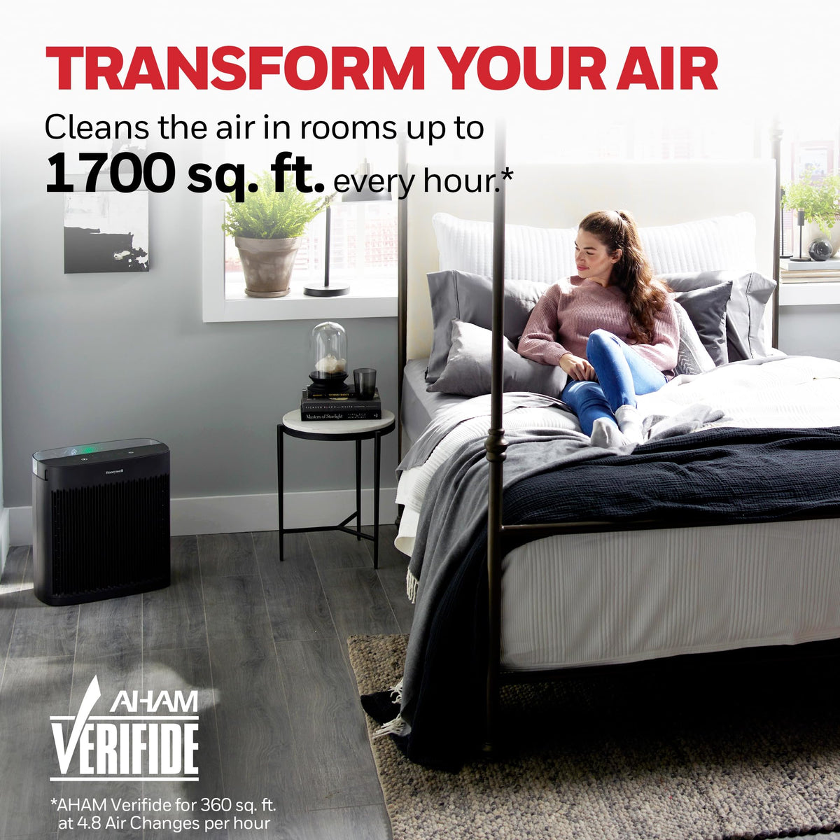Honeywell HEPA Air Purifier for Home, Large Rooms Up To 1700 ft² in 1 hr, Air Quality Indicator, Auto Mode, Reduces Allergens, Dust, Pollen, Smoke, Pet Dander, Black, HPA5200