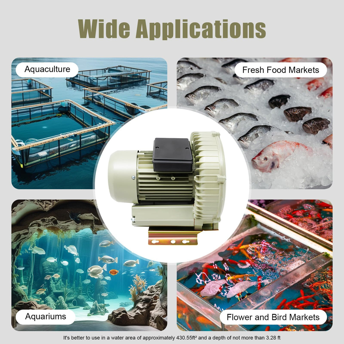 Dfmyhked 370W Aquaculture Vortex Air Blower Pump, 110V 12KPa High Pressure Oxygen Aerator, for Fish Tank Pond Aquarium 60m³/h Commercial Air Pump Blower Dusting