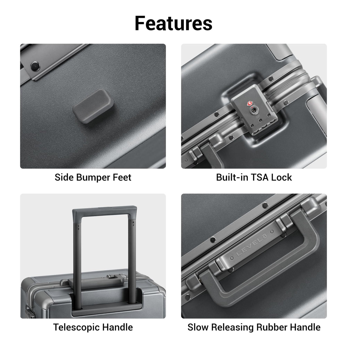 LEVEL8 Zipperless Checked Luggage with Aluminum Frame, Upgraded Medium Hardside Suitcase with Spinner Wheels, Metal Travel Luggage with Double Tsa Locks, 24 Inch, Grey