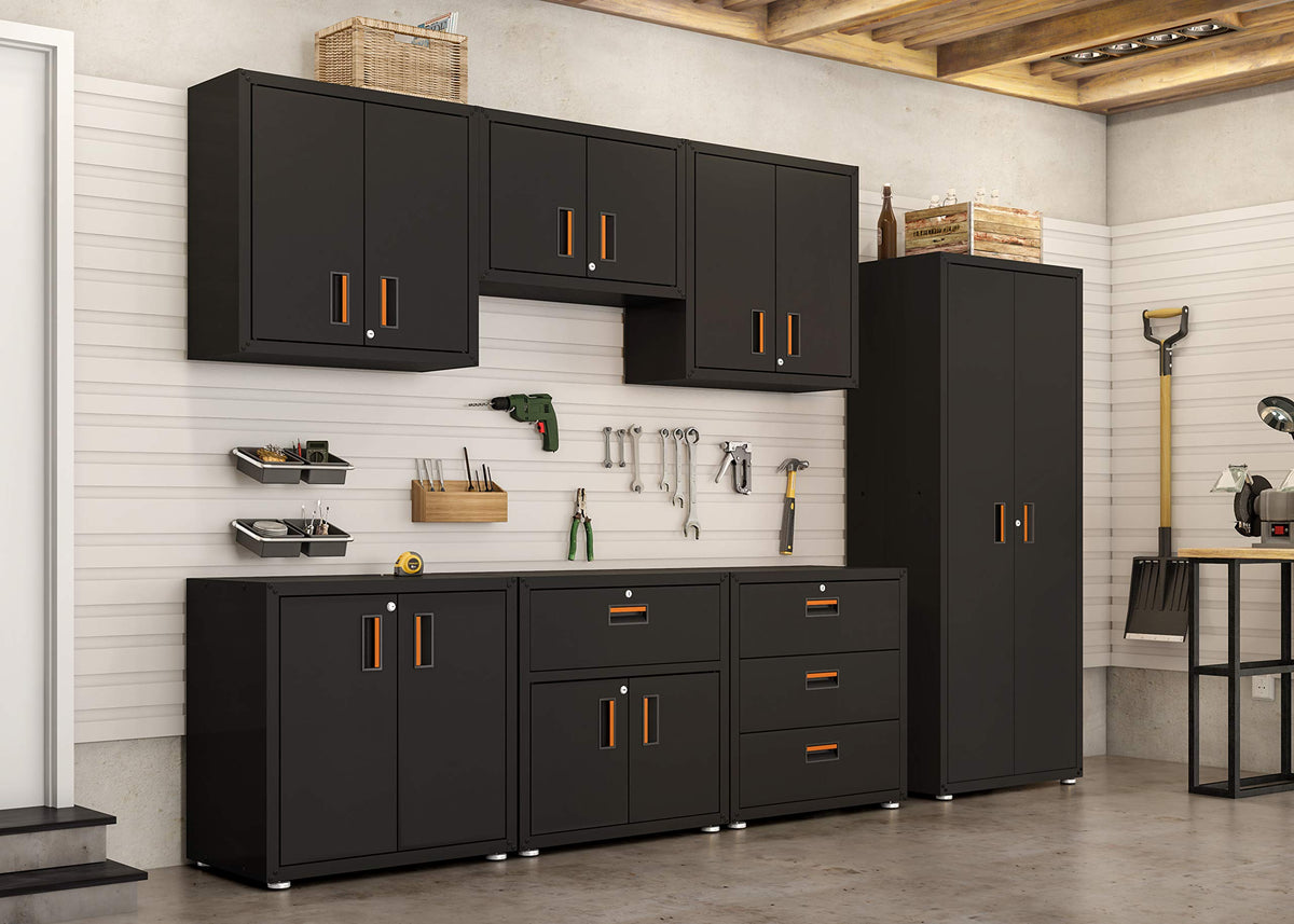 itbe Ready-to-Assemble Floating Garage Storage Cabinet - Wall Mount Garage Cabinet w/Lockable 2 Doors, 44 lbs Shelf Capacity, Removable Shelf, Small Steel Metal Cabinet(Black)