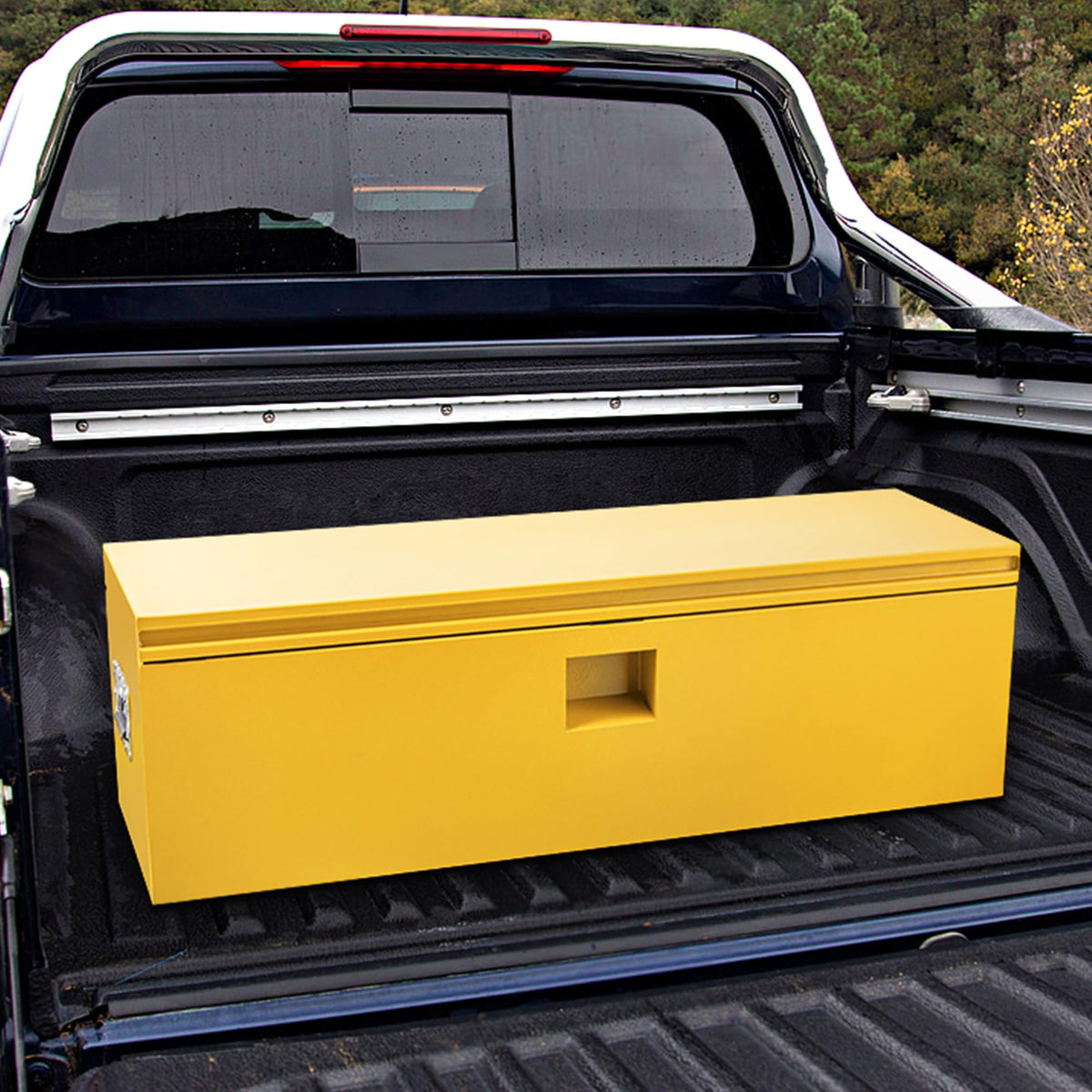 ActiveTrail Heavy Duty Steel Truck Bed Tool Box, 36 Inch Weatherproof Lockable Metal Storage Chest with Gas-Assist Grooved Lid for Pickup, Trailer, RV, Yellow