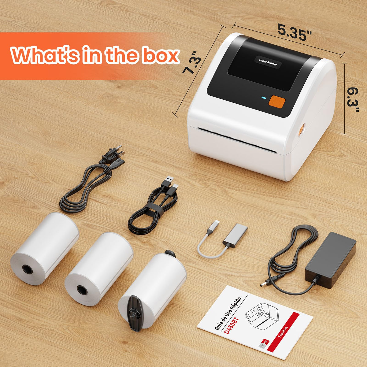 Omezizy Bluetooth Shipping Label Printer with 3 Roll Labels, D450BT White Thermal Label Printer 4x6 for Small Business, Thermal Printers Come with 750PCS 4x6 White Labels (250 Labels/Roll)