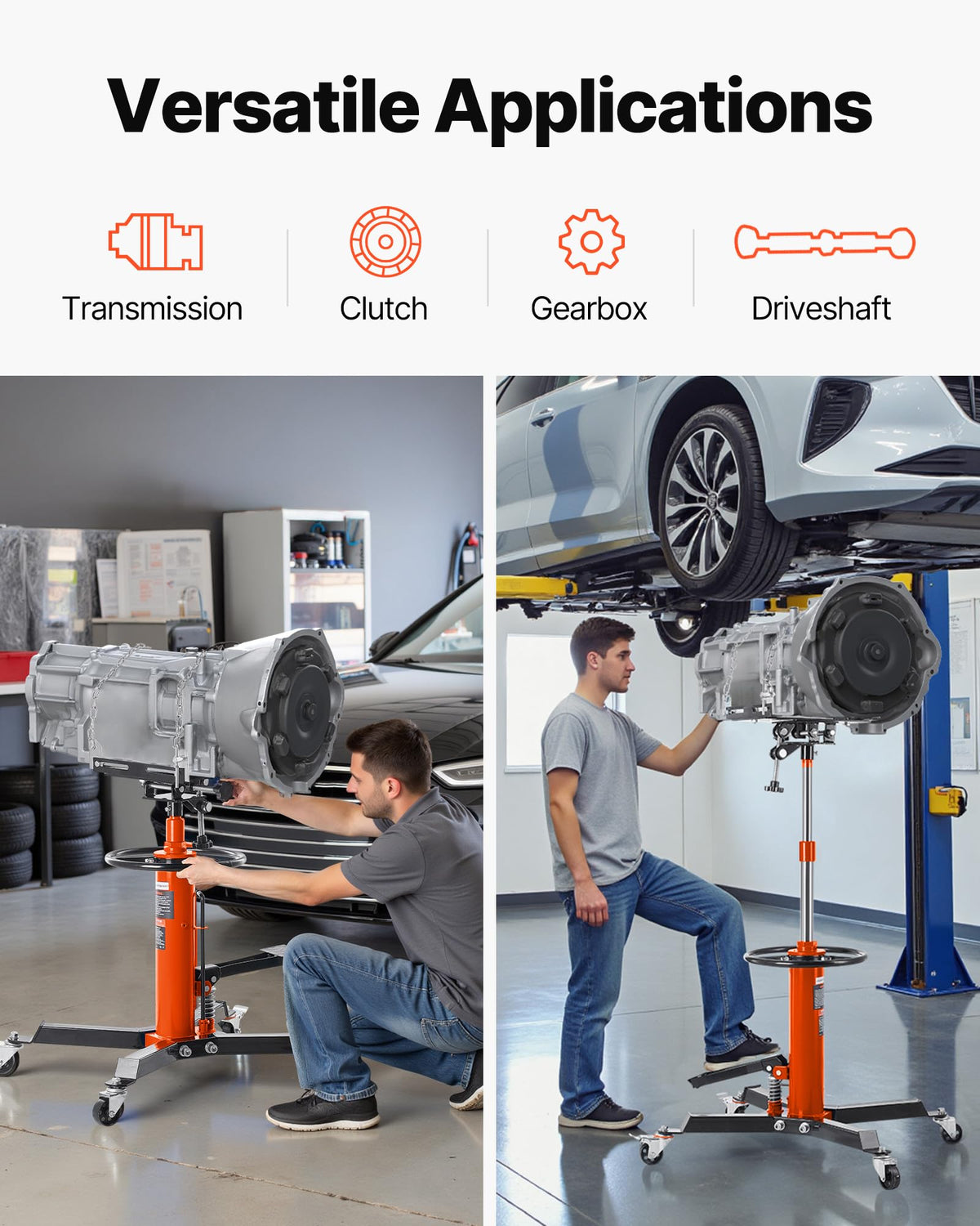 VEVOR Transmission Jack, 1322 LBS Hydraulic Telescoping Transmission Jack, 32"-67" High Lift Transmission Jack Stand with Foot Pedal, 360° Swivel Wheel