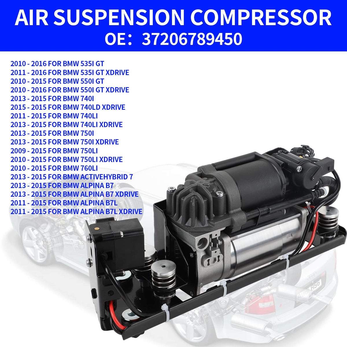 RXLUCKIES Compatible with Air Suspension Compressor BMW 37206789450 F01 F02 F04 F11 535i 550i 740i 740Ld 750i 760Li Alpina B7(Compressor+Bracket+Valve Block)