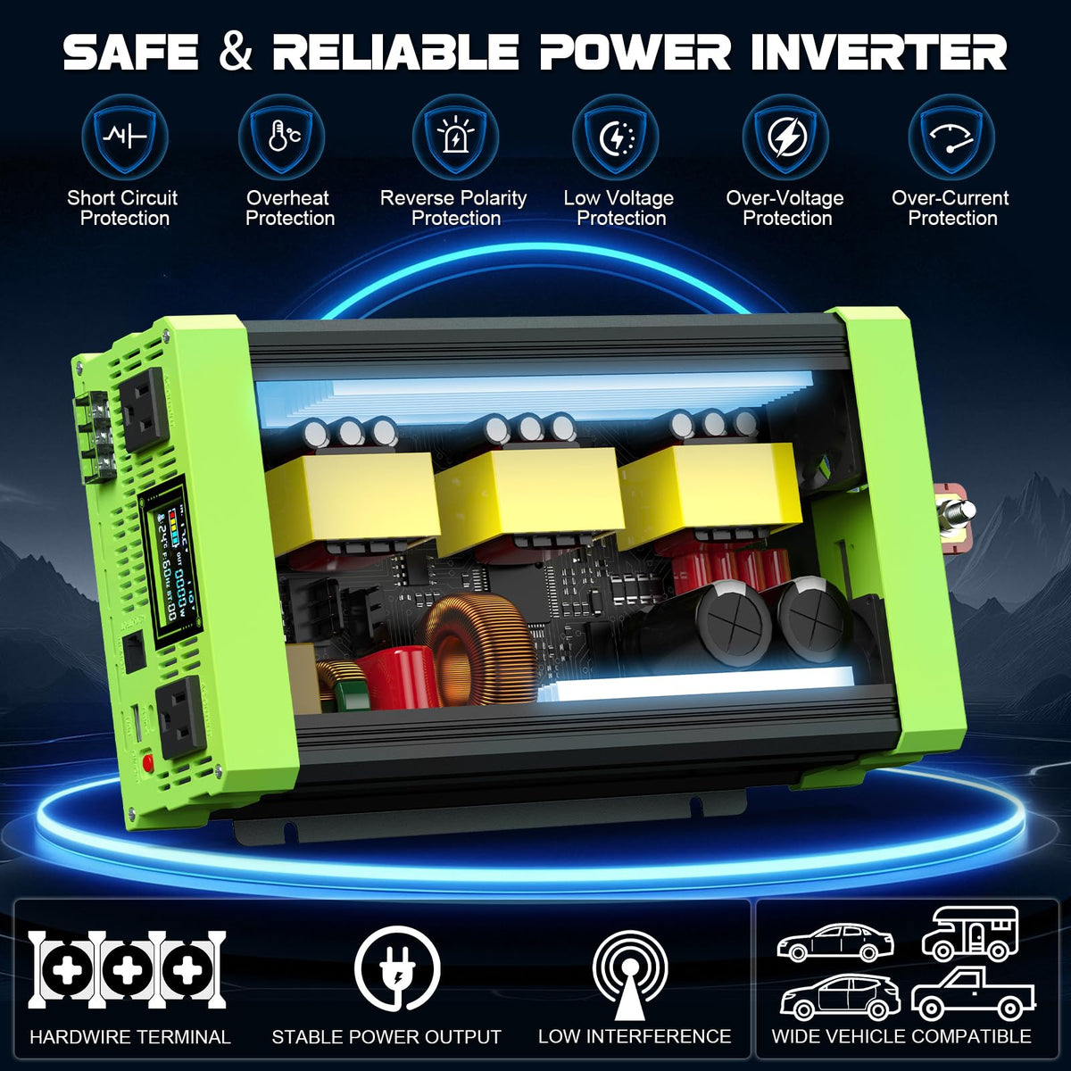 Vansdon 3000W Pure Sine Wave Inverter 12V DC to 120V AC Power Inverters for RV,Truck, Solar, Home, Off-Grid, Car with LCD Display, 3 AC Outlet, 30W USB-C, 5V 2.1A USB,Remote Control, Surge 6000W