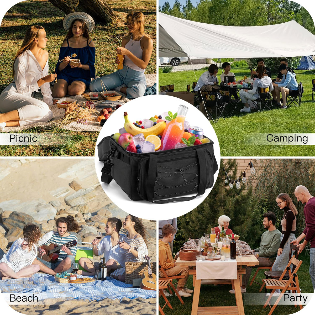 Extra Large Wheeled Portable Cooler Bag 85 Cans Double Deck Heavy Duty Rolling Insulated Cooler with All-Terrain Wheels Leakproof Tactical Soft Sided Cooler for Beach Camping Picnic Travel, Black