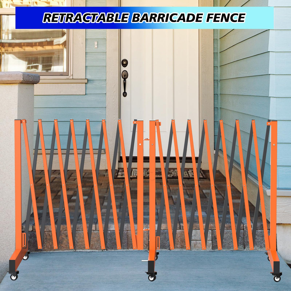 1 Set 16.8FT Industrial Metal Expandable Barricade,Retractable Traffic Fence with Casters, 270° Folding Security Gate, Portable Barricade Gate for Construction Area, Traffic Control, Cordon