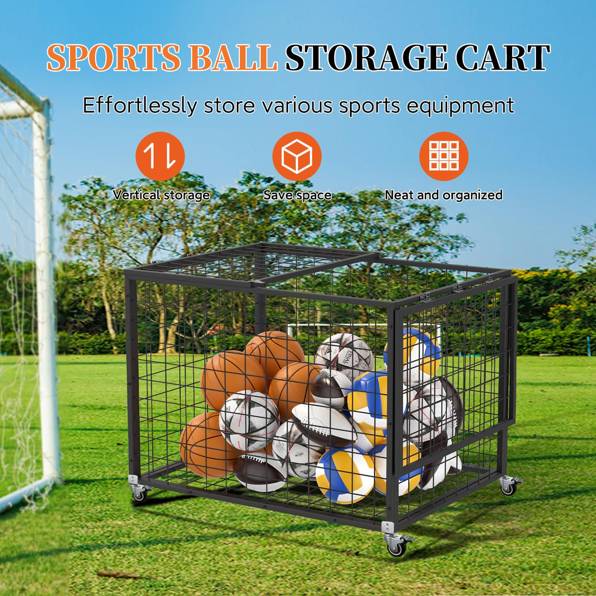 RCZSCBK Sports Ball Storage Cart, Lockable Ball Cart with Double Lid,Ball Rack with Wheels,Rolling Sports Ball Storage Cart is Suitable for Gyms, Schools, Clubs, Indoor and Outdoor Basketball Storage