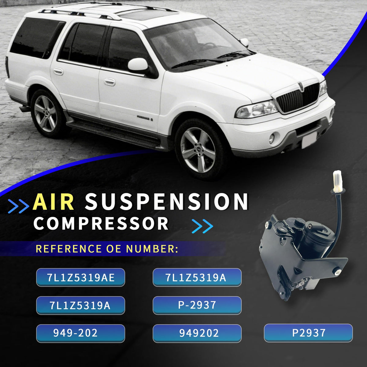 Air Suspension Compressor Pump Compatible with Ford Expendition & Lincoln Navigator 2007-2018 OE# 7L1Z5319AE, 7L1Z5319A, 949-202