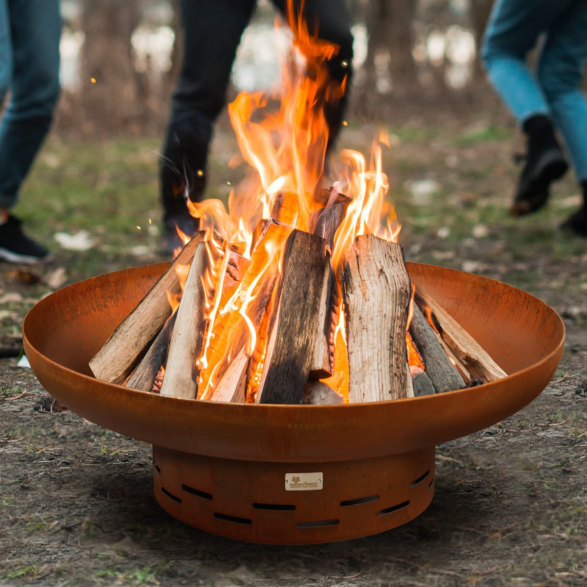 KOL Fire Pit for Outside Wood Burning, 35.5 Inch Large Round Firepit Bowl Outdoor and Patio, Heavy-Duty Bonfire Pit Oxidized Finish, Free-Standing, Camping Backyard Terrace