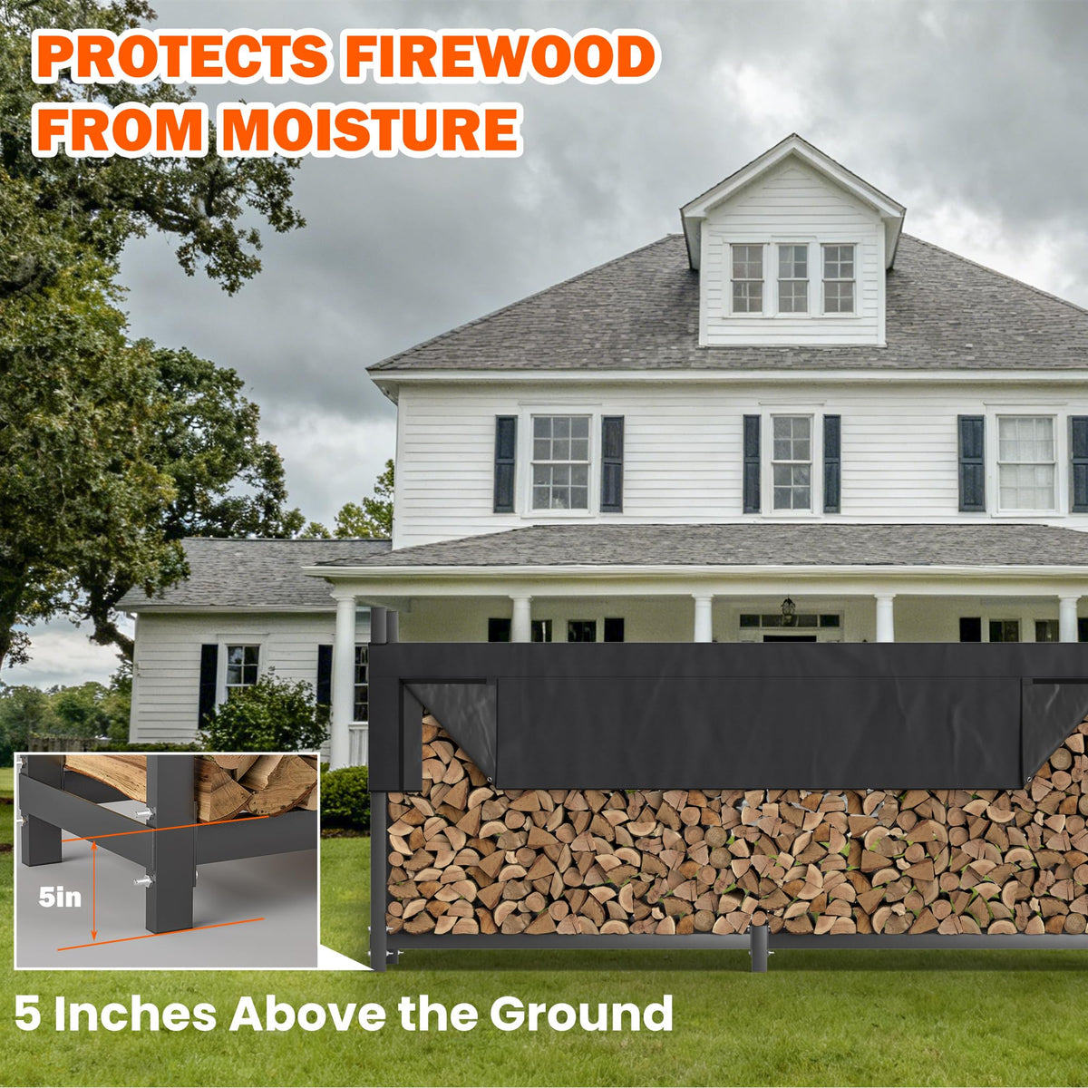 Ultrawall Heavy Duty Firewood Rack with Waterproof Cover, Freestanding Wood Log Holders for Firewood, Indoor/Outdoor Wood Storage Rack (6 ft)