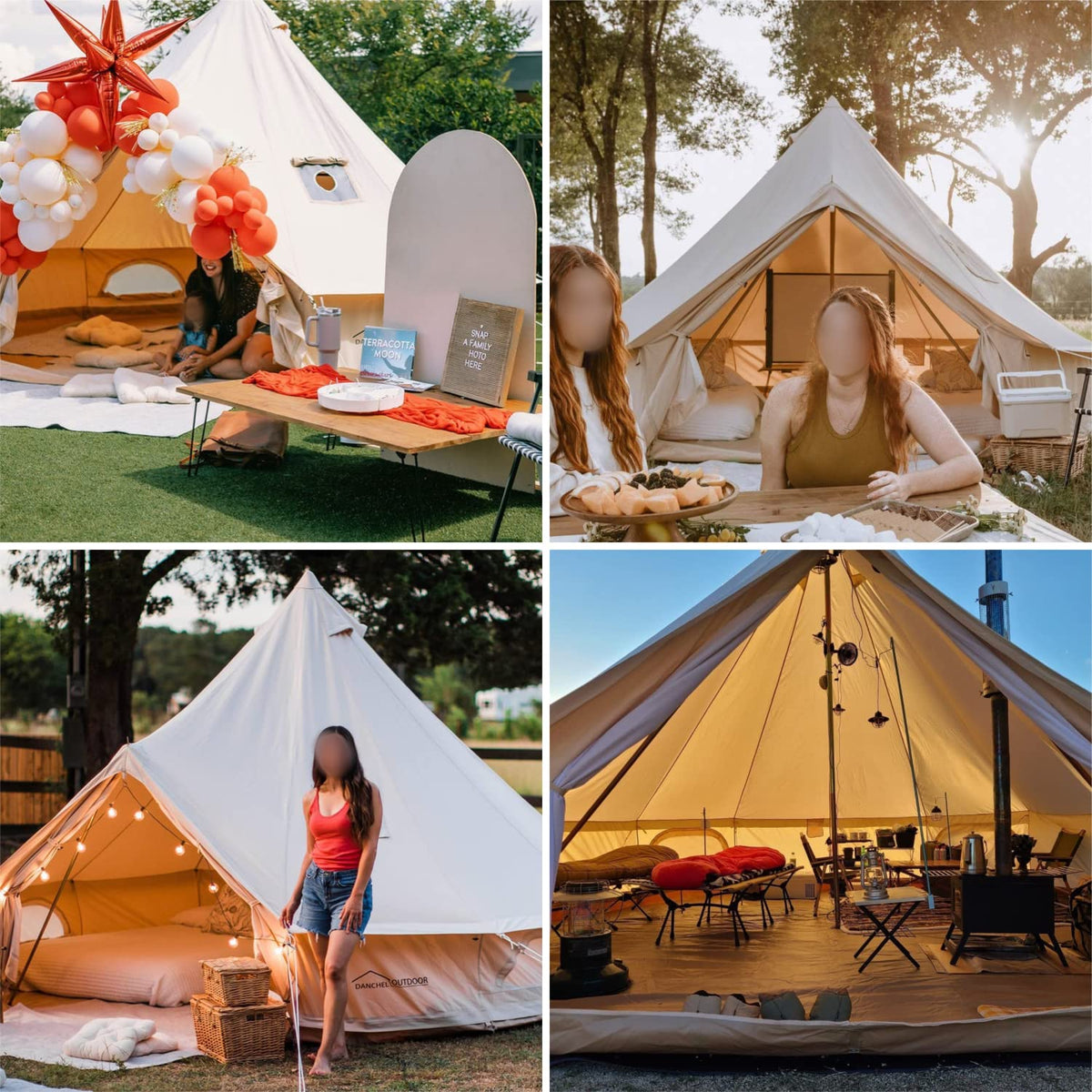 DANCHEL OUTDOOR B5PRO 4 Season Canvas Tent with Stove Jack Camping, Waterproof Bell Tent with AC Port Yurt All Year Living, Luxury Glamping for 4 Person Hunting Party, 13ft/4m