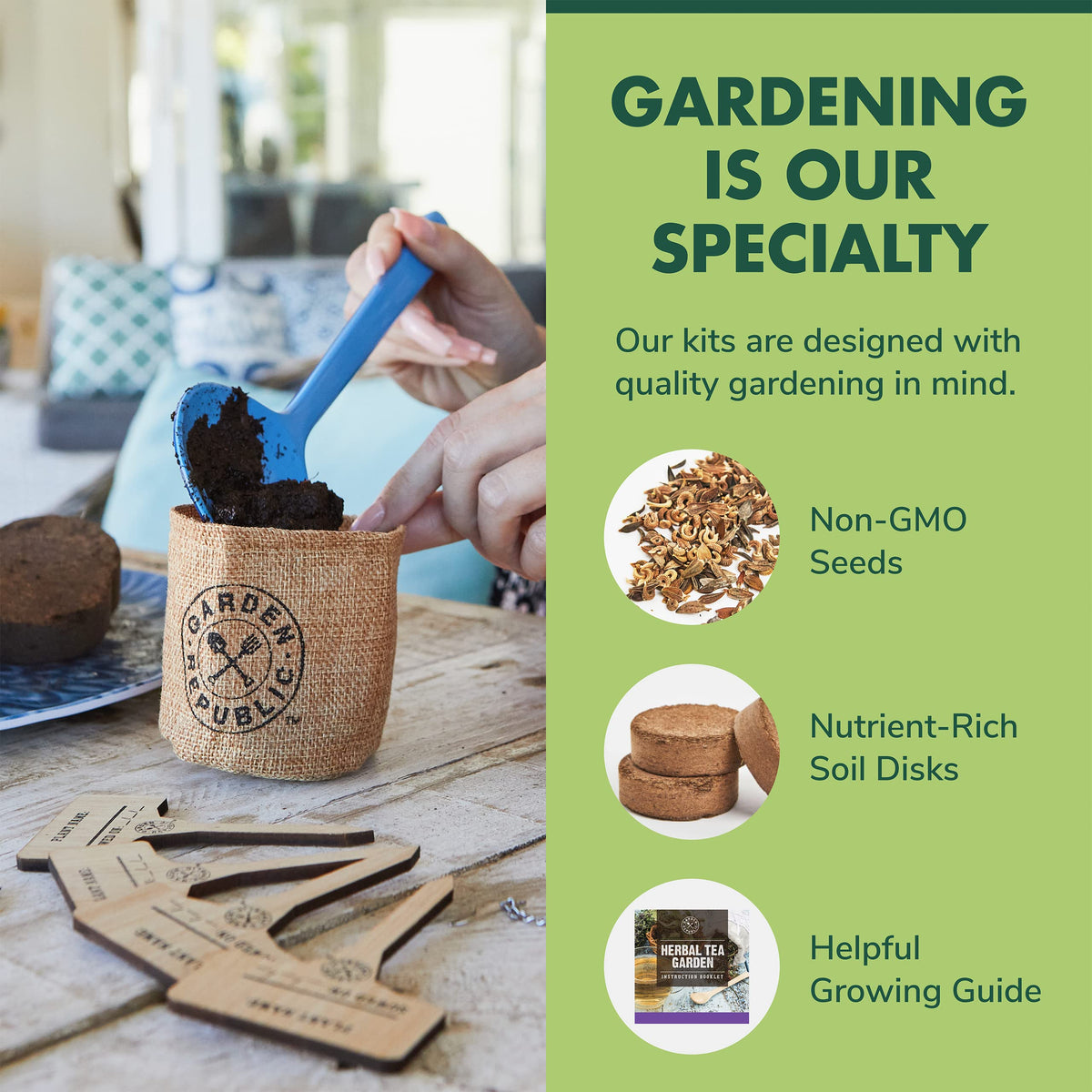 Indoor Herb Garden Seed Starter Kit - Herbal Tea Growing Kits, Grow Medicinal Herbs Indoors, Seeds for Planting, Soil, Plant Markers, Pots, Infuser, Planter Box, Gardening Gifts for Women
