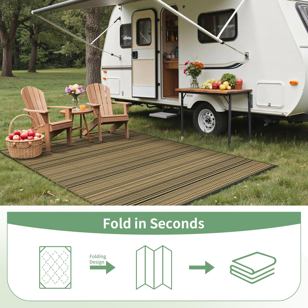 GENIMO Outdoor Rug for Patio Clearance, 10'x14' Reversible Plastic Straw Rugs, Lightweight Waterproof RV Camping Mat for Camper, Balcony, Deck, Backyard, Picnic, BlackBrown