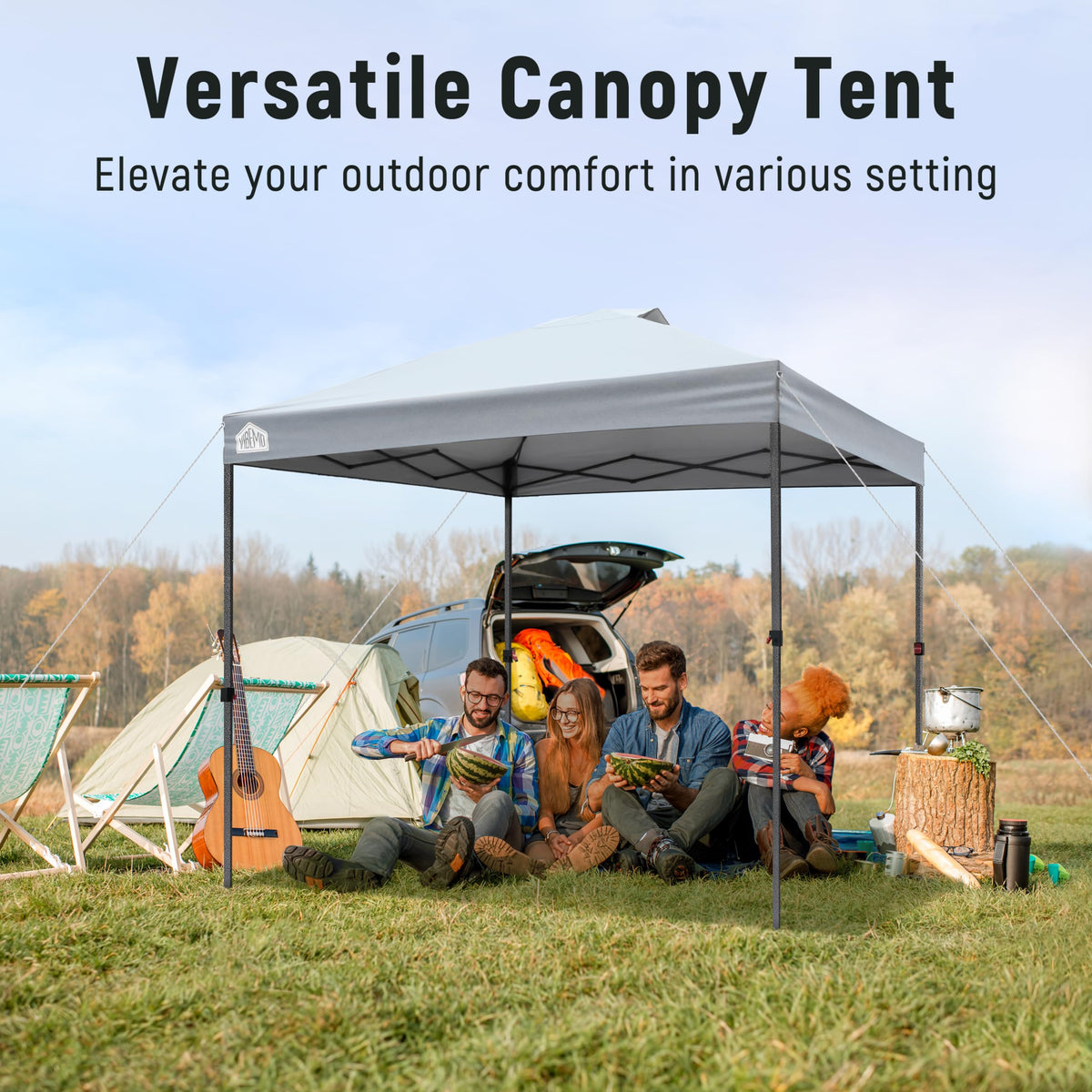 Vibemo Canopy Tent 10x10, 1-Person Setup Pop Up Canopy Tent with Roller Bag, 3 Adjustable Height, 4 Sandbags, 8 Stakes, 4 Guylines, Waterproof and UPF50+ Sun Protection Outdoor Canopy for Party,Beach
