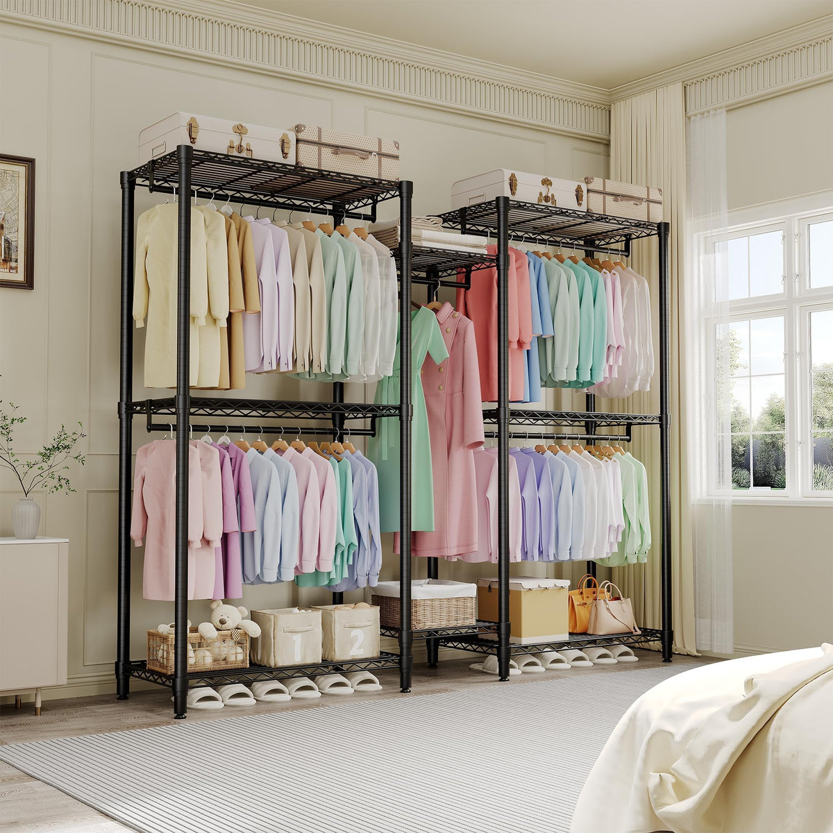 EliteEdge Freestanding Heavy Duty Garment Rack with Adjustable Shelves and Hanging Rods, Large 1870 Lbs Capacity Portable Closet Organizer for Bedroom or Cloakroom Storage, Black