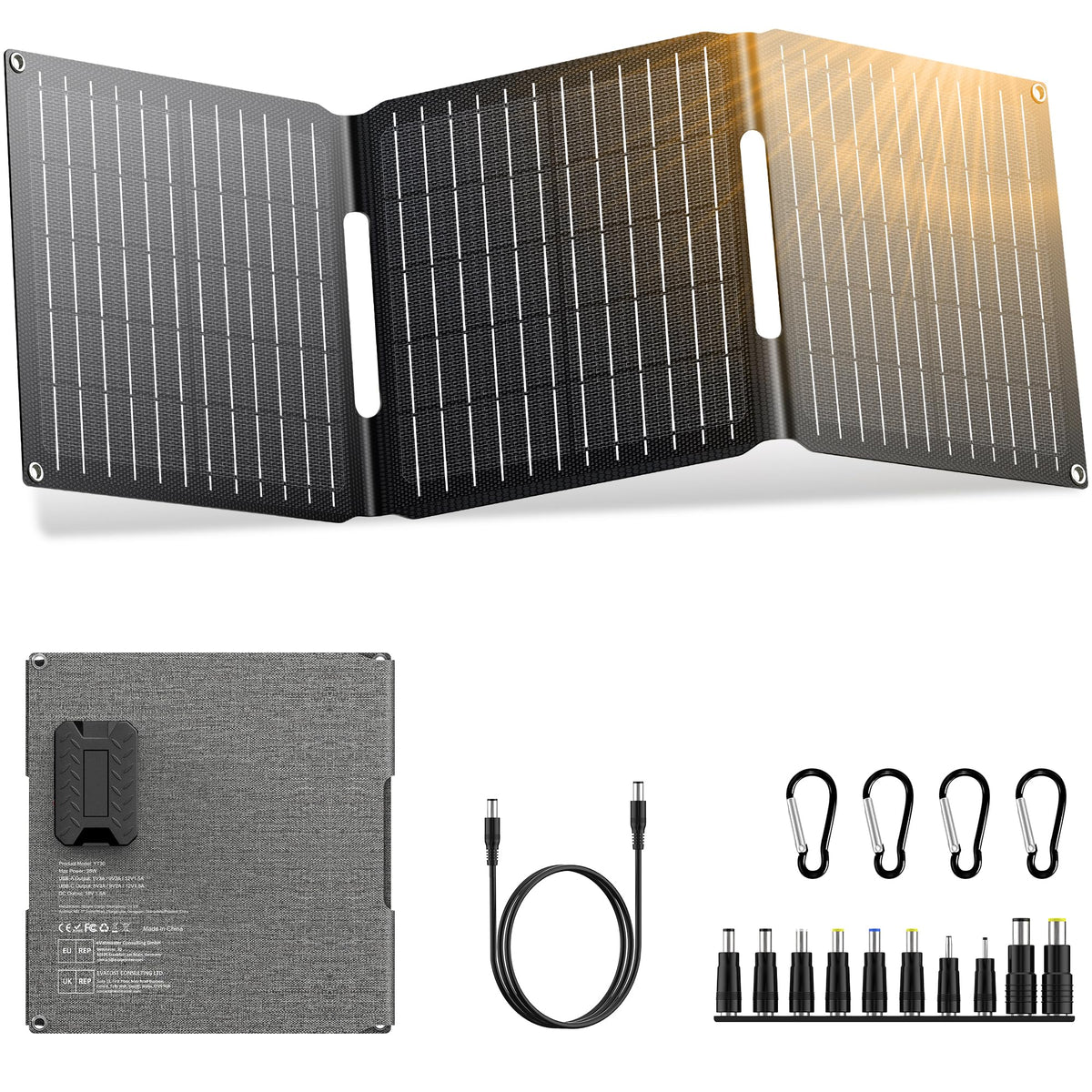 Portable Solar Power Station with Foldable Solar Panel 30W, 100W 110V AC Outlet Camping Solar Power Bank cwith Panels, DC Battery Power Pack for Laptop Smart Devices RV Outdoor Backup
