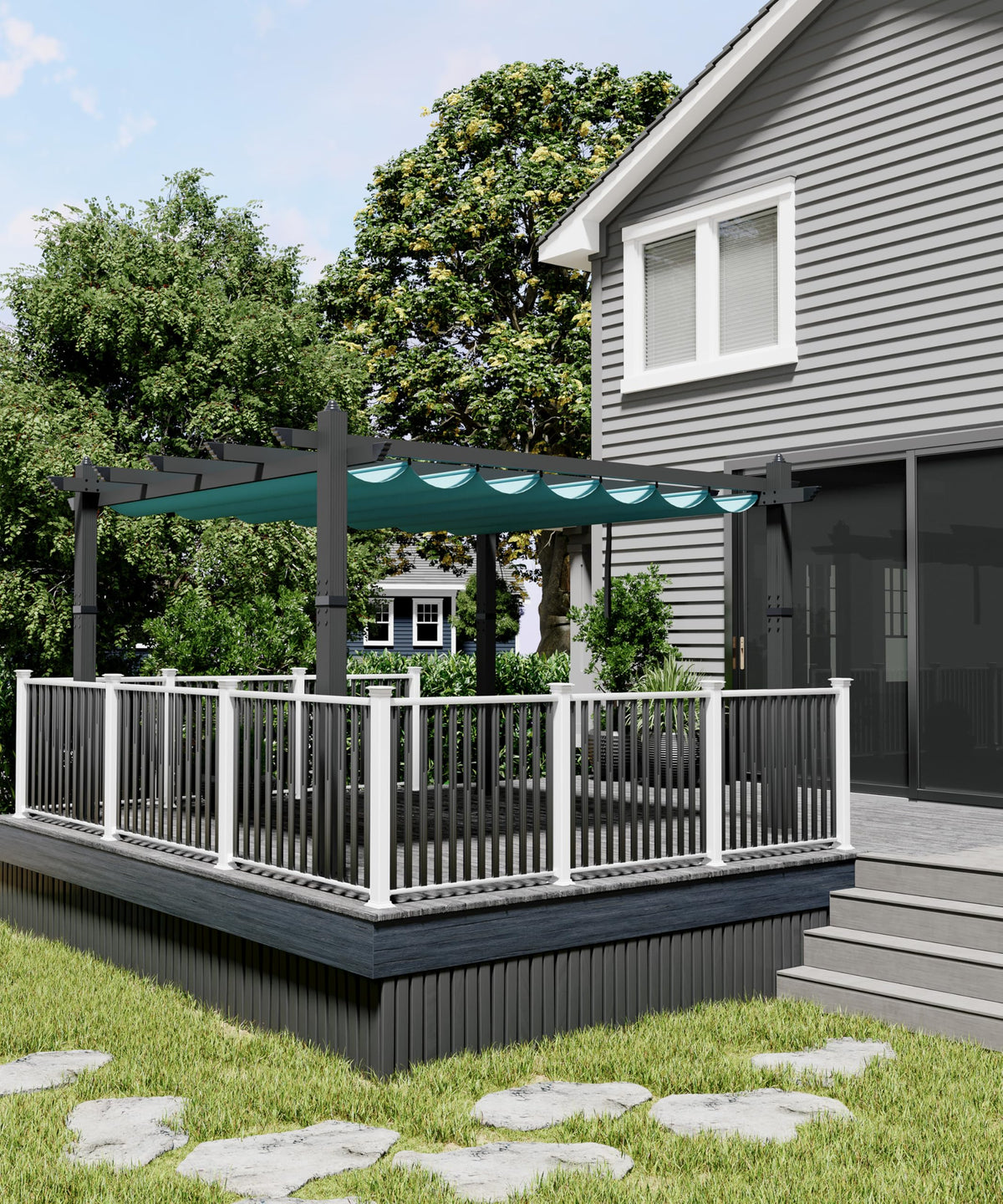 GarveeLife 10x13 ft Outdoor Pergola Metal Gazebo with Adjustable Canopy Reinforced Frame Outdoor Shelter for Backyard Garden Deck - Blue