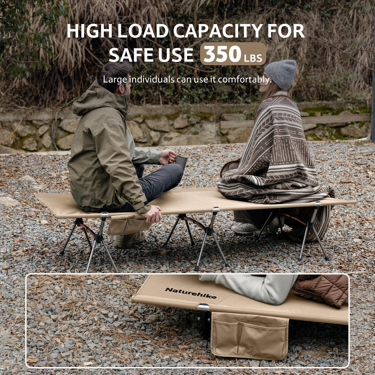 Naturehike ArmyWild Folding Camping Cot, Height Adjustable Ultralight Widen Backpacking Cot, Portable Camping Bed for Camping Hiking Travel Home(Upgraded Khaki)