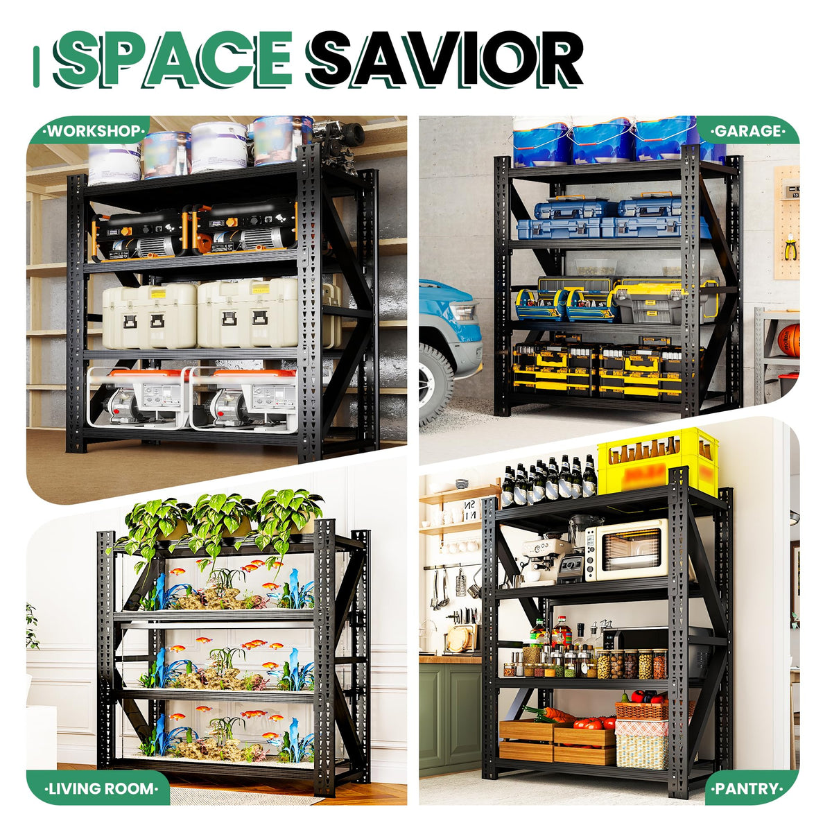 VIYET 4 Tier Heavy Duty Garage Shelving,Industrial Shelving Built for Maximum Weight,Garage Storage Racks Heavy Duty Steel Shelves,Large Capacity Metal Rack for Warehouse,Shop,Basement