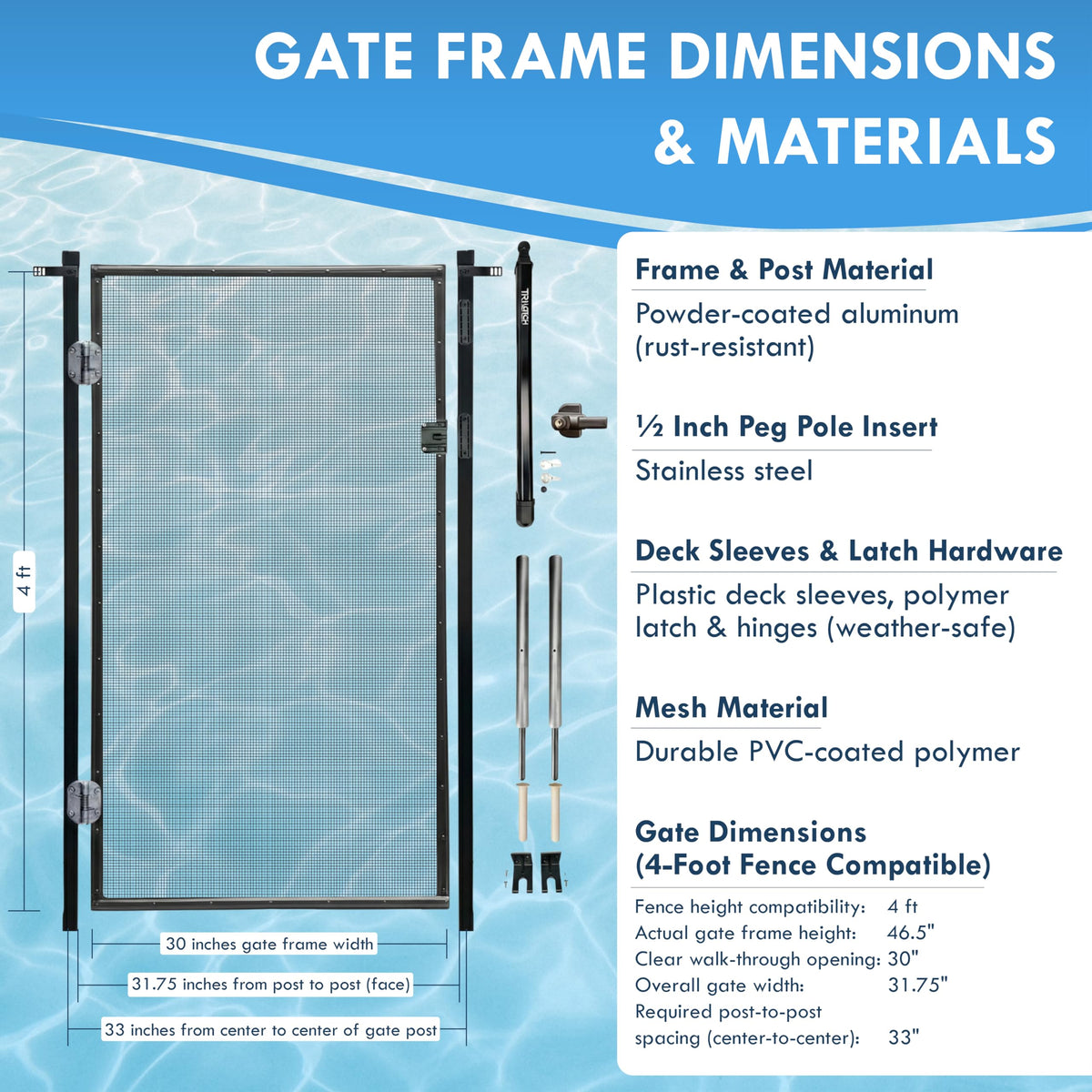 Pool Fence Gate Kit : 4-Foot Black, Self-Closing, Lockable & Ready to Install, Complete DIY Safety Fence Gate