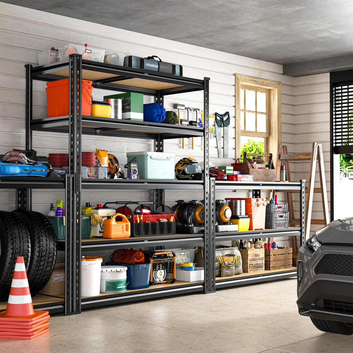 REIBII 2400LBS Storage Shelves 5 Tier Garage Shelving Heavy Duty Adjustable Garage Shelves, Utility Rack Shelf, Shelving Units for Storage Warehouse Pantry Closet, 35.5" W x 11.9" D x 72" H, 3 Pack
