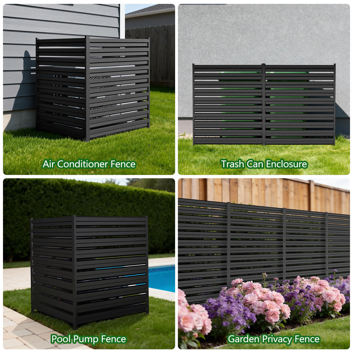 GILPWA 42" H x 38" W (3 Panels) Outdoor Privacy Screens, Air Conditioner Fence Metal Trash Can Privacy Fence Panels for Garden, Pool Equipment Enclosure, No Dig Backyard Patio Fencing (Black)