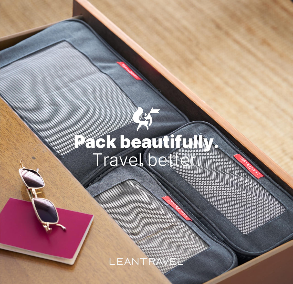 LeanTravel Compression Packing Cubes for Travel Organizers with Double Zipper (12-Pack Grey-Black)