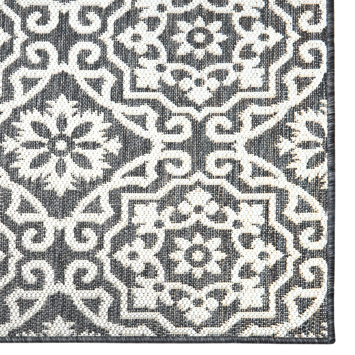 Nicole Miller New York Patio Country Julia Transitional Geometric Indoor/Outdoor Area Rug, Black/Grey, 7'9"x10'2"