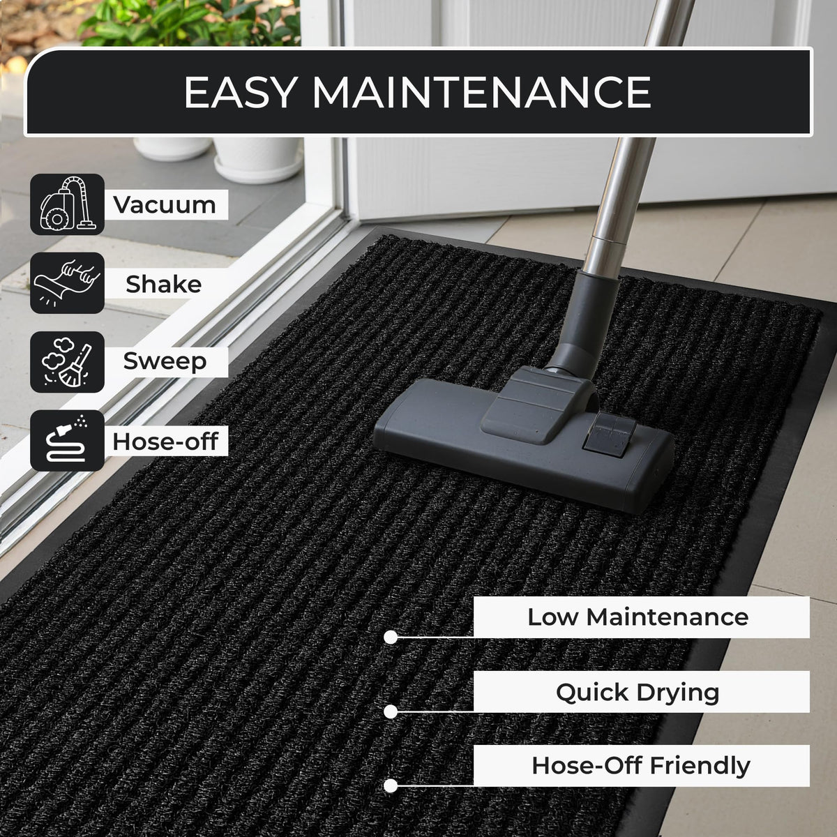 Commercial Door Mat 3'x16' Black, Heavy Duty Industrial Floor Mat for High Traffic Areas, Nonslip Rubber Backing, Large Door Mat for Indoor Entrance or Business Entryway.