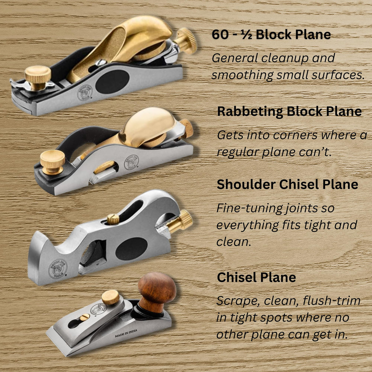 Bench Dog No. 92 Shoulder Plane, & Chisel Plane - Hand Plane w/Nose Pieces – 3/4” Blade Clean, Sharp Corners w/No Ridge - Wood Plane w/Black Storage Case & More - Bench Plane & Spokeshaves