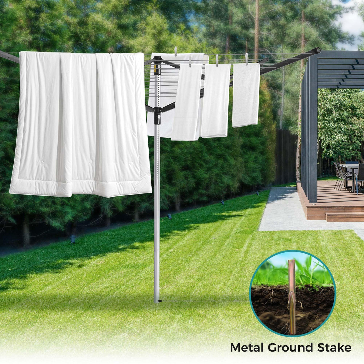 JS Clothes Drying Rack, 196ft Clothesline Height Adjustable Collapsible Laundry Rack for Outdoor Use, Space-Saving Drying Rack for Bedding & Clothing
