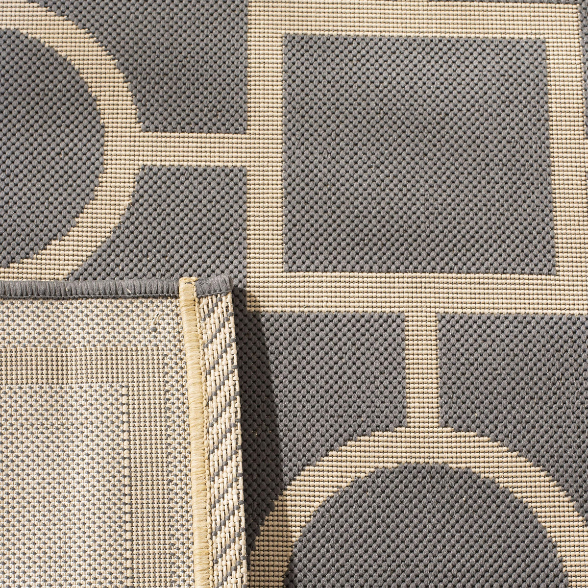 SAFAVIEH Washable Rug Outdoor Courtyard Collection - 7'10" Square, Anthracite & Beige, Non-Shedding & Easy Cleaning, Ideal for Patio, Backyard, Mudroom (CY6925-246)