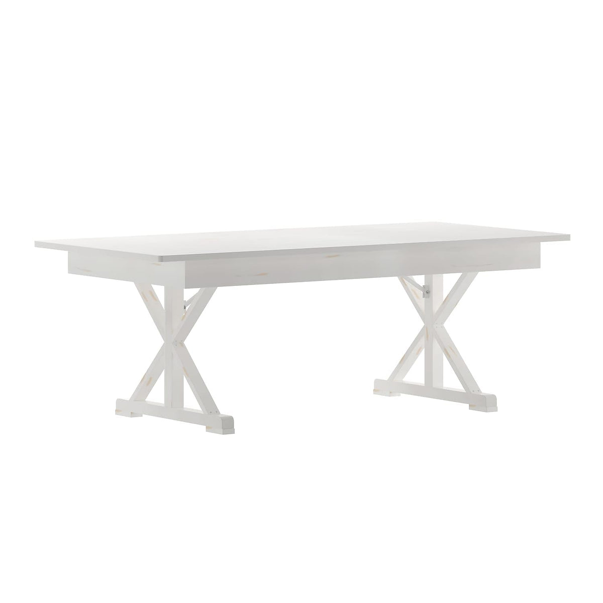 Flash Furniture Hercules Folding Farmhouse Dining Room Table with X Legs, Commercial Grade Rectangular Solid Pine Farm Table for 8, 7' x 40", Antique Rustic White