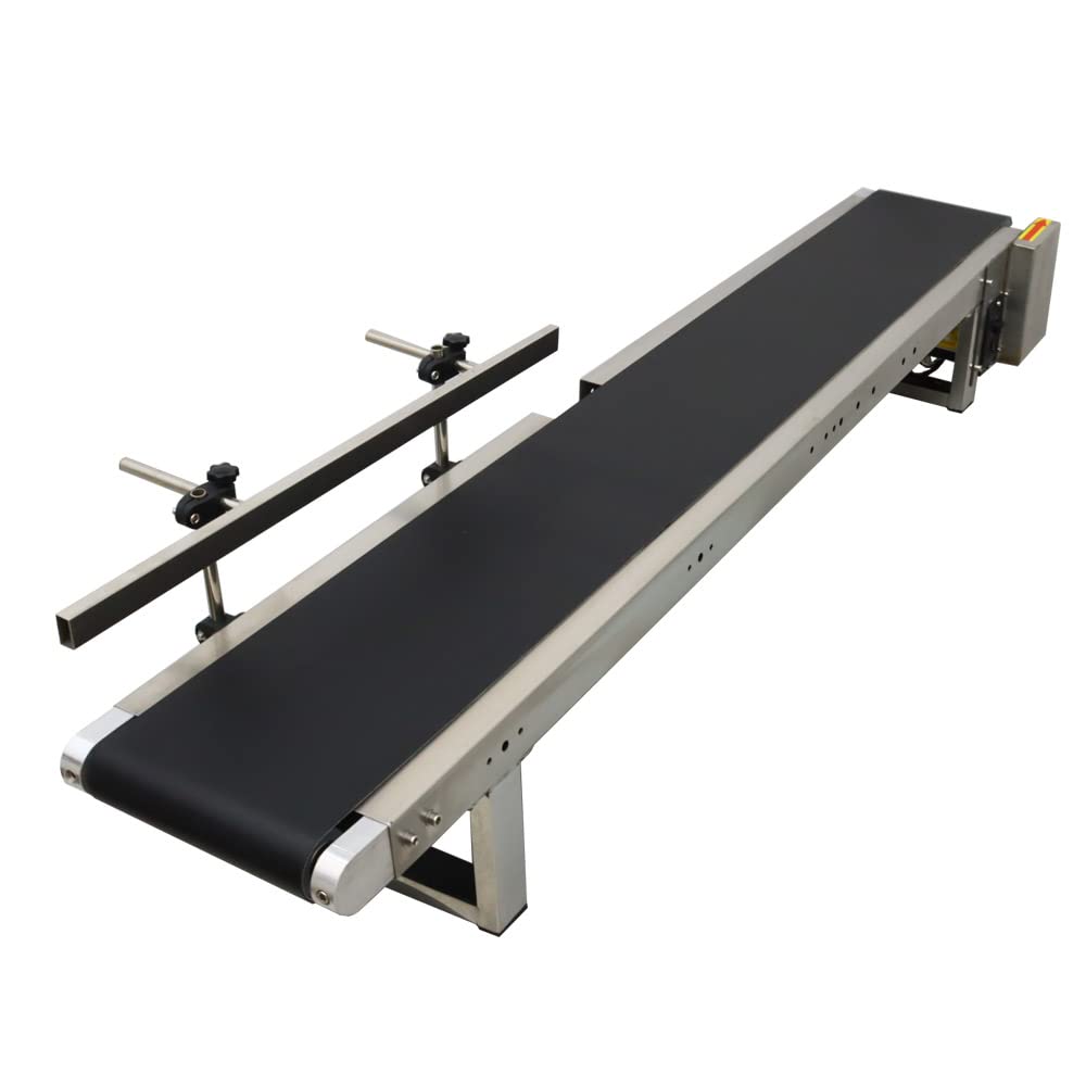 INTBUYING Desktop PVC Conveyor Belt Industrial Drive Flat Belt Conveyor Adjustable Speed Motor 59"x7.8" Stainless Steel