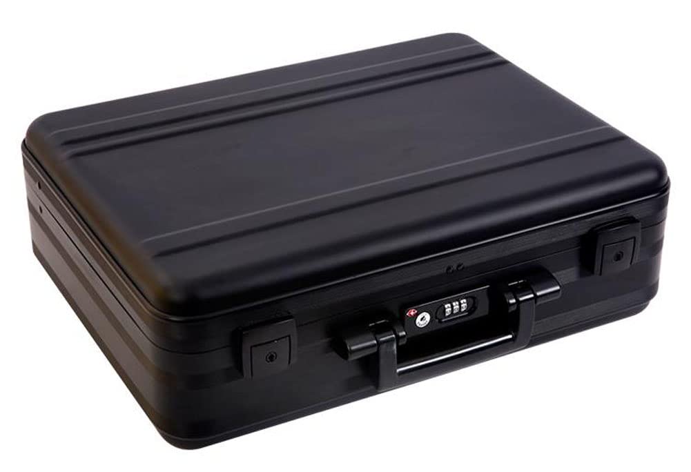 urecimy Men Metal Briefcase Aluminum Locking Storage Box with Removable Foam, Family Medicine Case, Money Suitcase, Jewellery Display Box, Black, 16.5X12.6X4.5 Inch