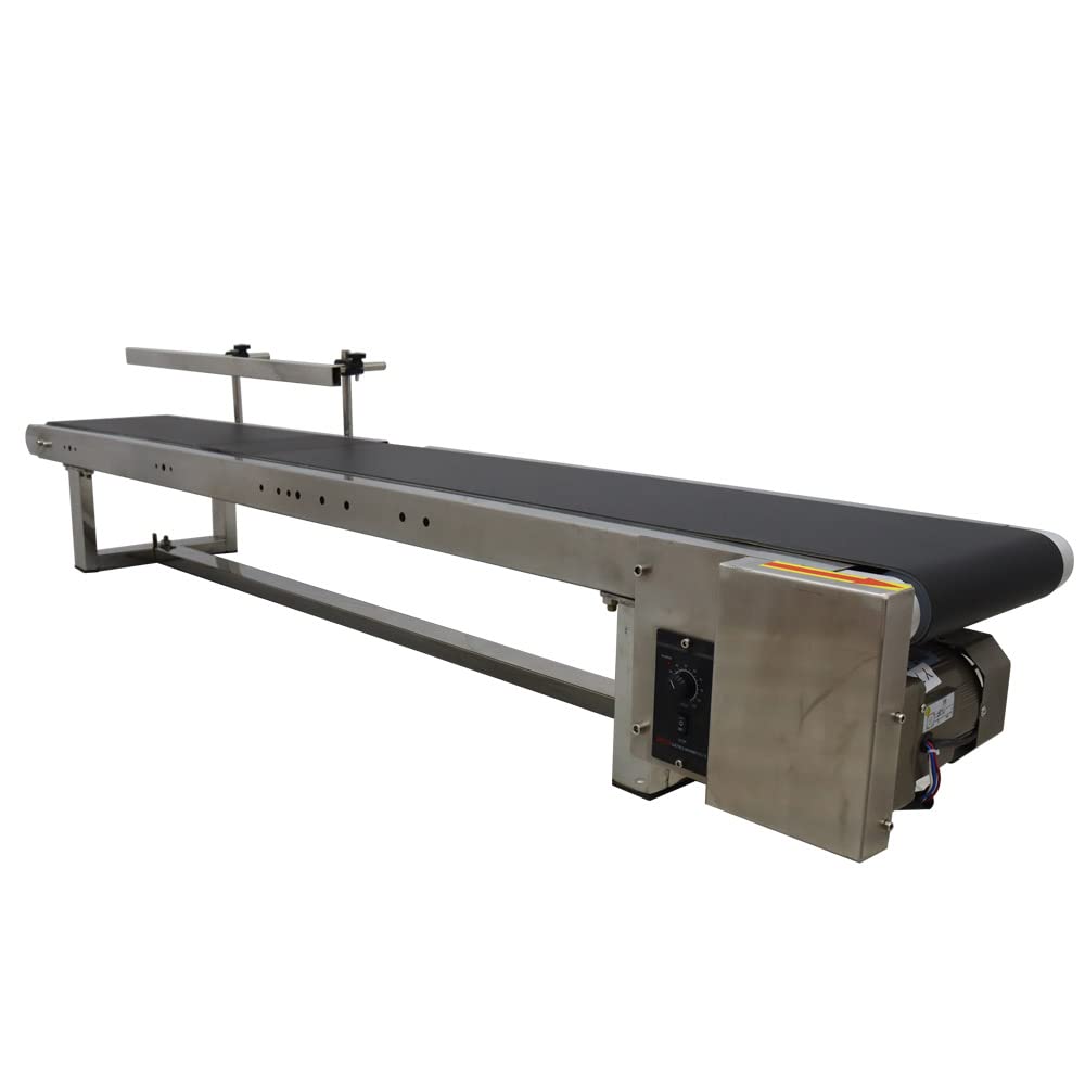 INTBUYING Desktop PVC Conveyor Belt Industrial Drive Flat Belt Conveyor Adjustable Speed Motor 59"x7.8" Stainless Steel