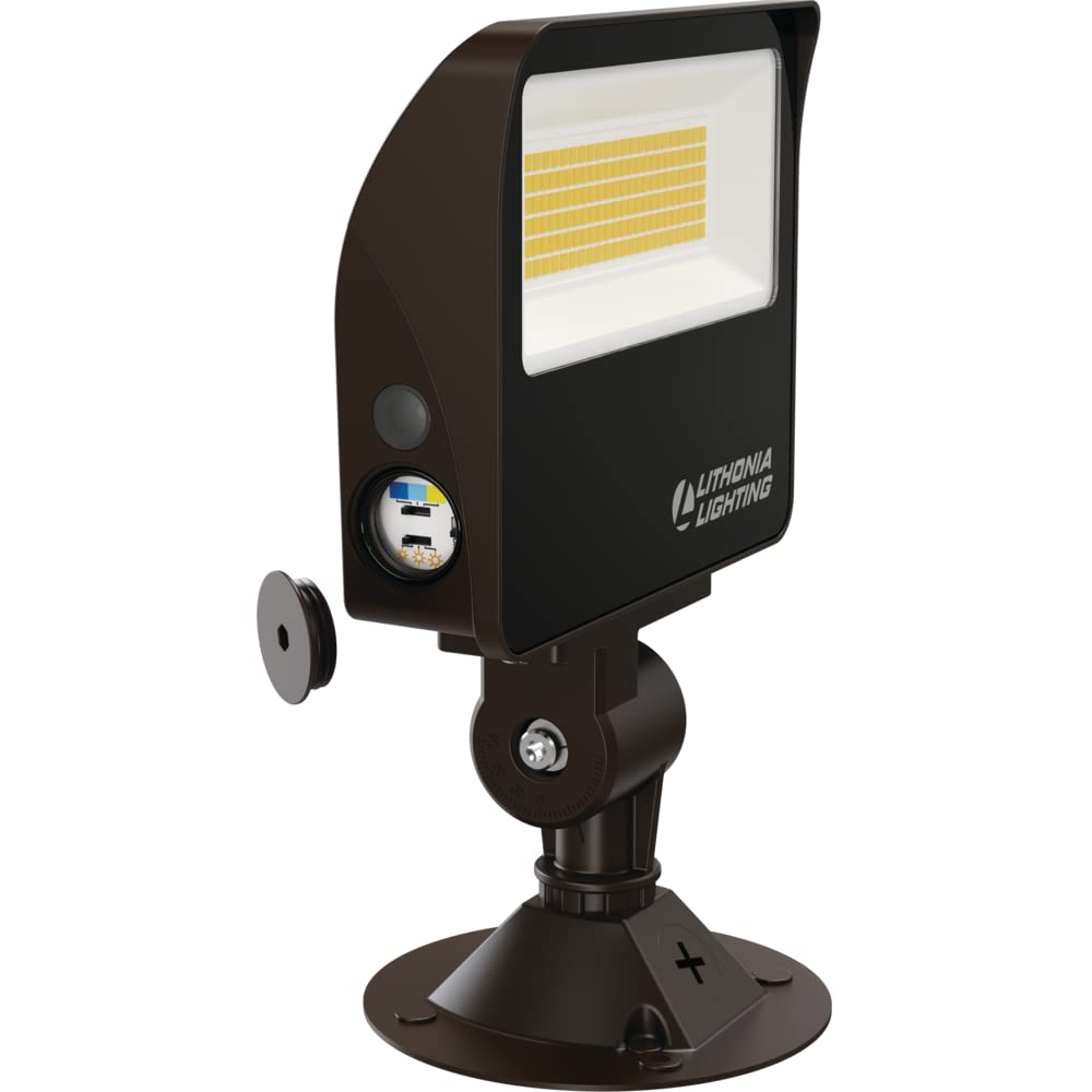 Lithonia Lighting All-in-One LED Flood Light, Waterproof LED Outdoor Light Fixture with Adjustable Brightness and Color Temperature, Yoke or Slipfitter Mount Dusk to Dawn Outdoor Lighting, MVOLT