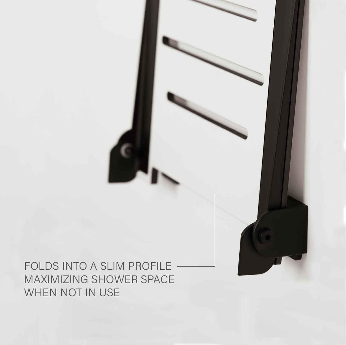 Seachrome 18 inch Silhouette Slimline Folding Wall Mount Shower Bench Seat, White Seat with Matte Black Frame