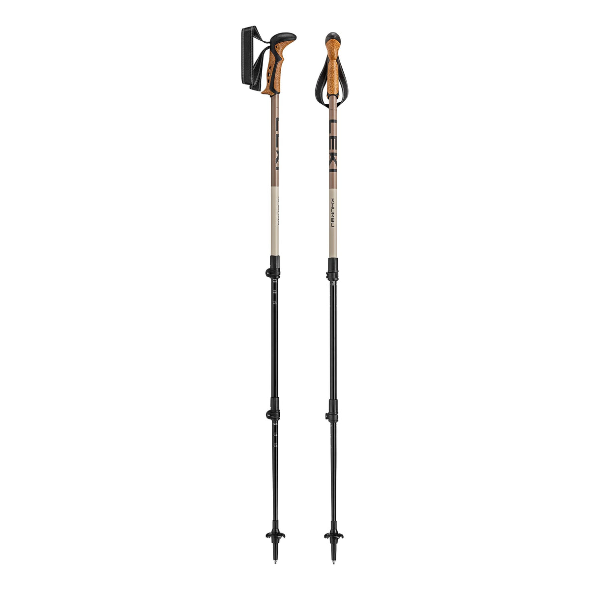 LEKI Khumbu Trekking Poles - Aluminum Collapsible Lightweight Walking Poles for Hiking & Backpacking - Black-Pale Clay Light-Pale Clay Dark - 110-145 cm