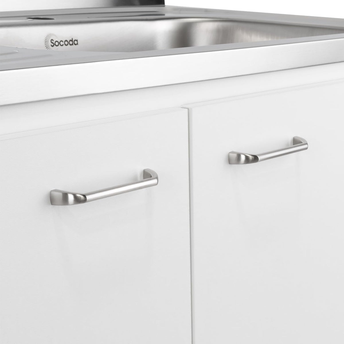 Tuhome Napoles Utility Sink Base Cabinet with Integrated Stainless Steel Countertop, Freestanding Cabinet with Double Doors, Interior Shelf for Laundry Room, Utility Room, Mudroom or Kitchen