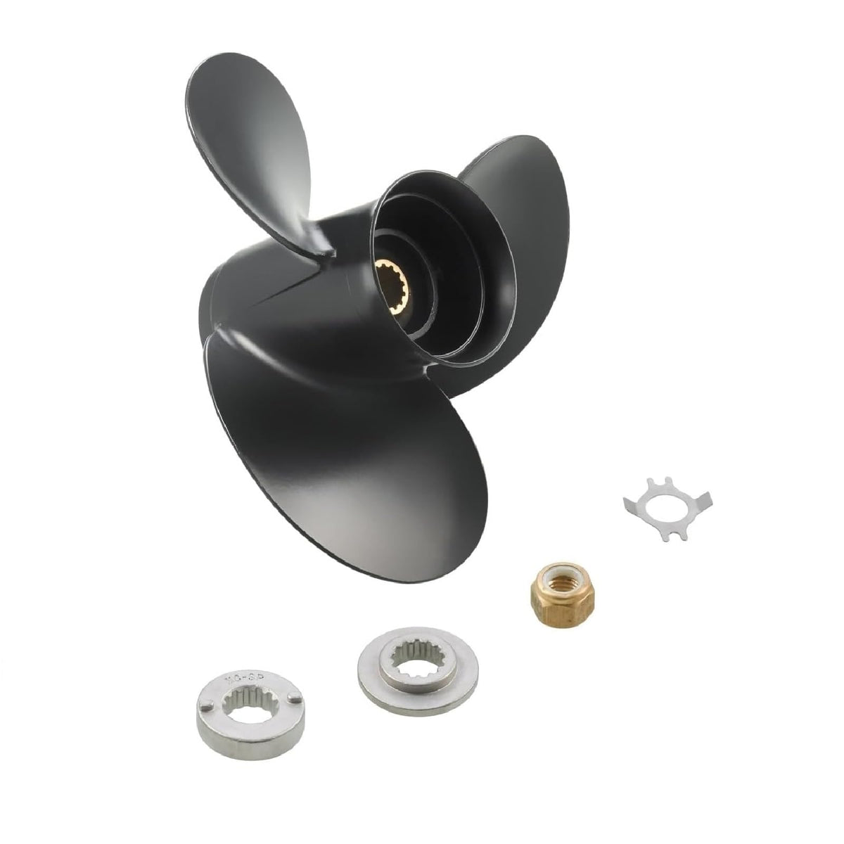 MARKGOO Propeller 10 3/8 X 13 Pitch RH 13 Spline Tooth for Mercury Mariner Outboard 25 30 35 40 45 50 55 60 70 HP Boat Motor Engine Parts Aluminum Prop with Hub Nut Kit 48-73136A45