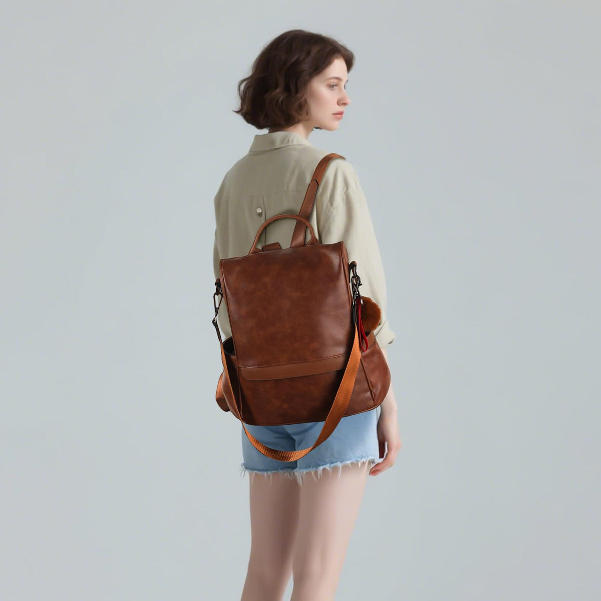 CHERUTY Women Backpack Purse PU Leather Anti-theft Casual Shoulder Bag Fashion Ladies Satchel Bags(Tan-Large)